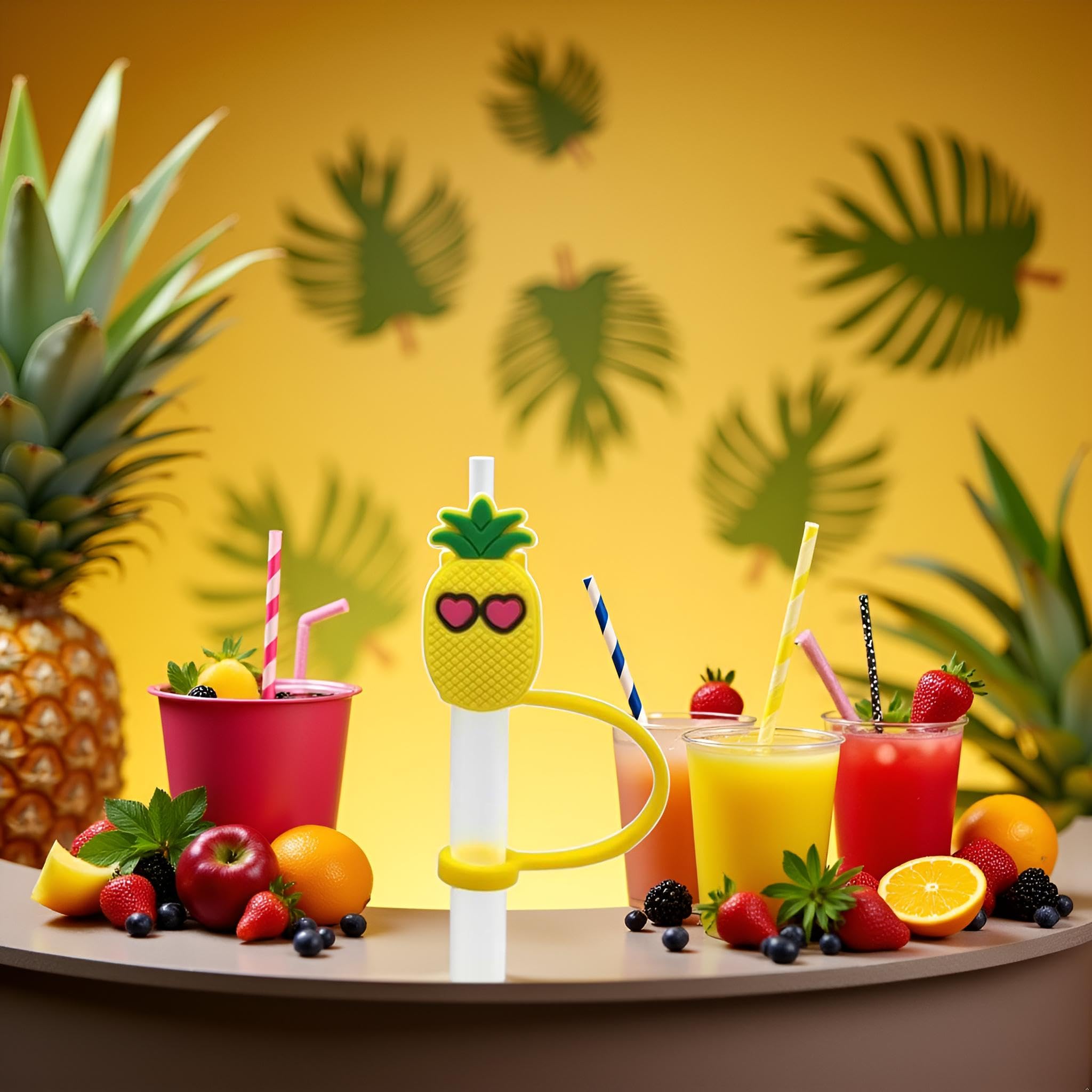 Gelbe Ananas-Strohabdeckung Für Stanley Becher – 8 Mm Silikon-Aufsatz Für Wiederverwendbare Trinkhalme