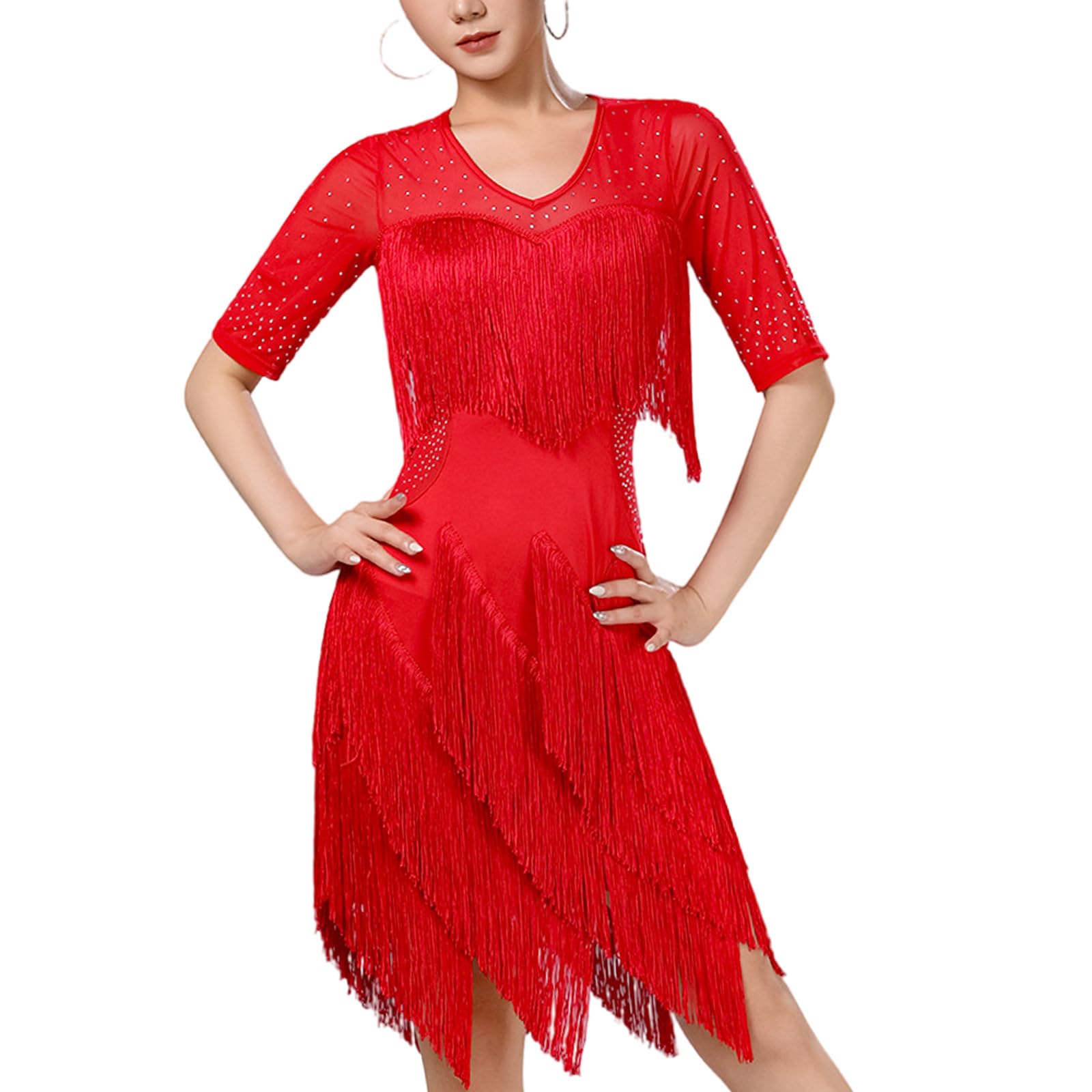 Robe de danse latine ljhnba anti-froissement avec frange