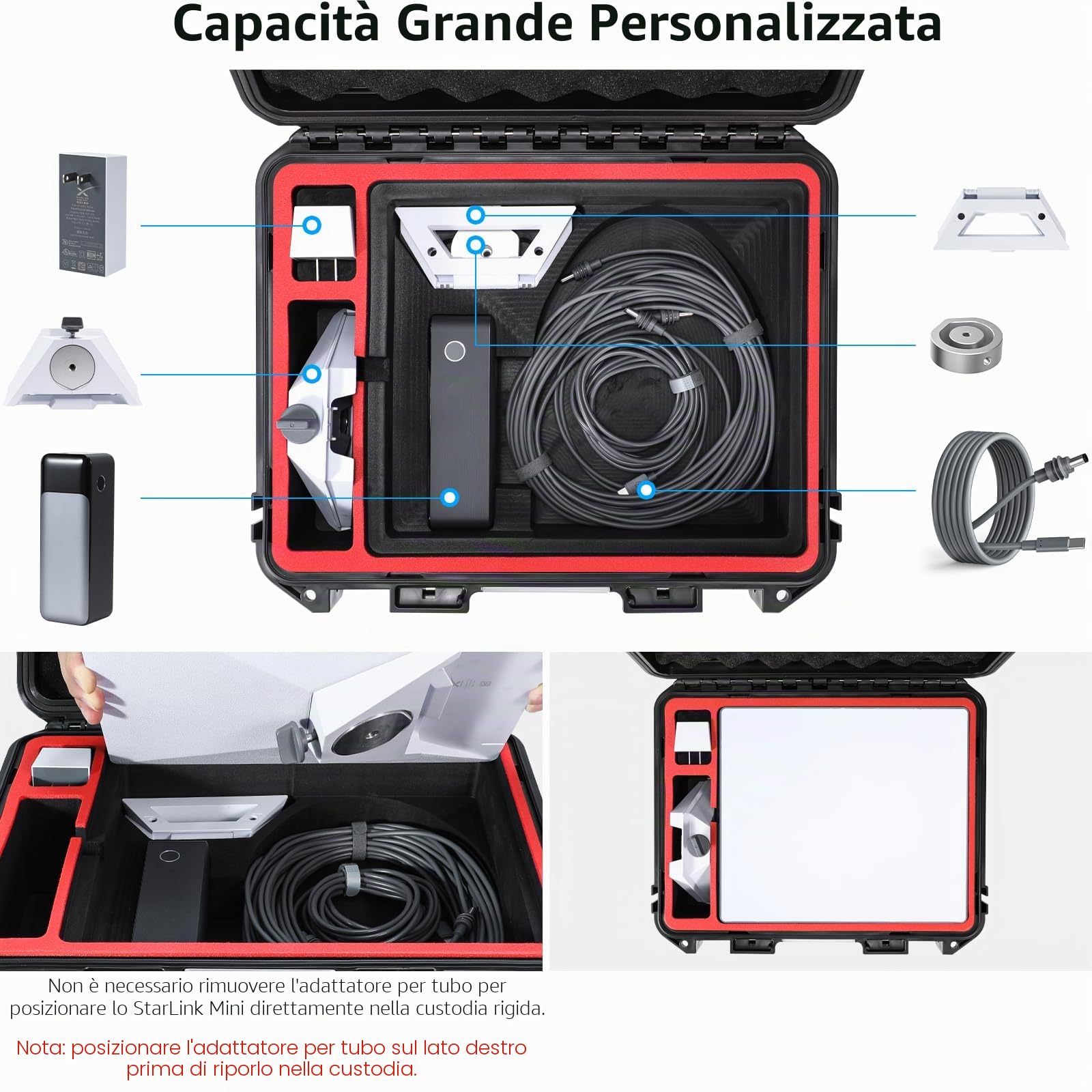 AMAZEAR Custodia Waterproof Hard per Mini Dischi Starlink, compatibile con Supporti, Alimentatori, Cavi e Accessori, Nero