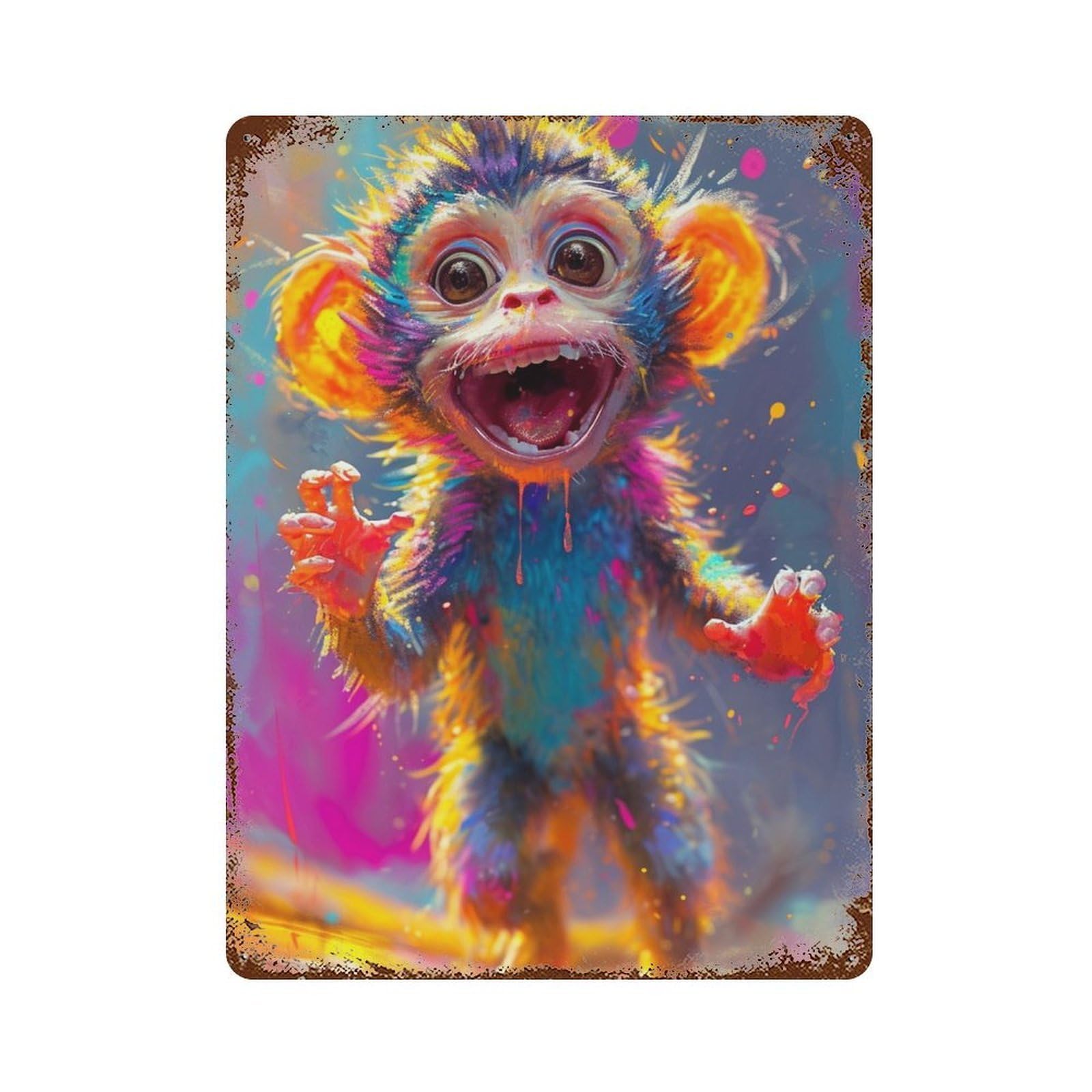 Colorful Monkey Painting Rustic Tin Plaque 15.7"x11.8", for Pub, Kitchen And Man Cave Decor, Vintage Wall Decor