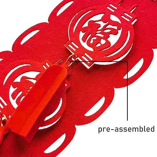 Miniatura 2 de Paquete de 8 guirnaldas de Año Nuevo chino de 26.2 pies de largo, guirnalda de buena suerte, guirnalda de fieltro de primavera china, decoración de