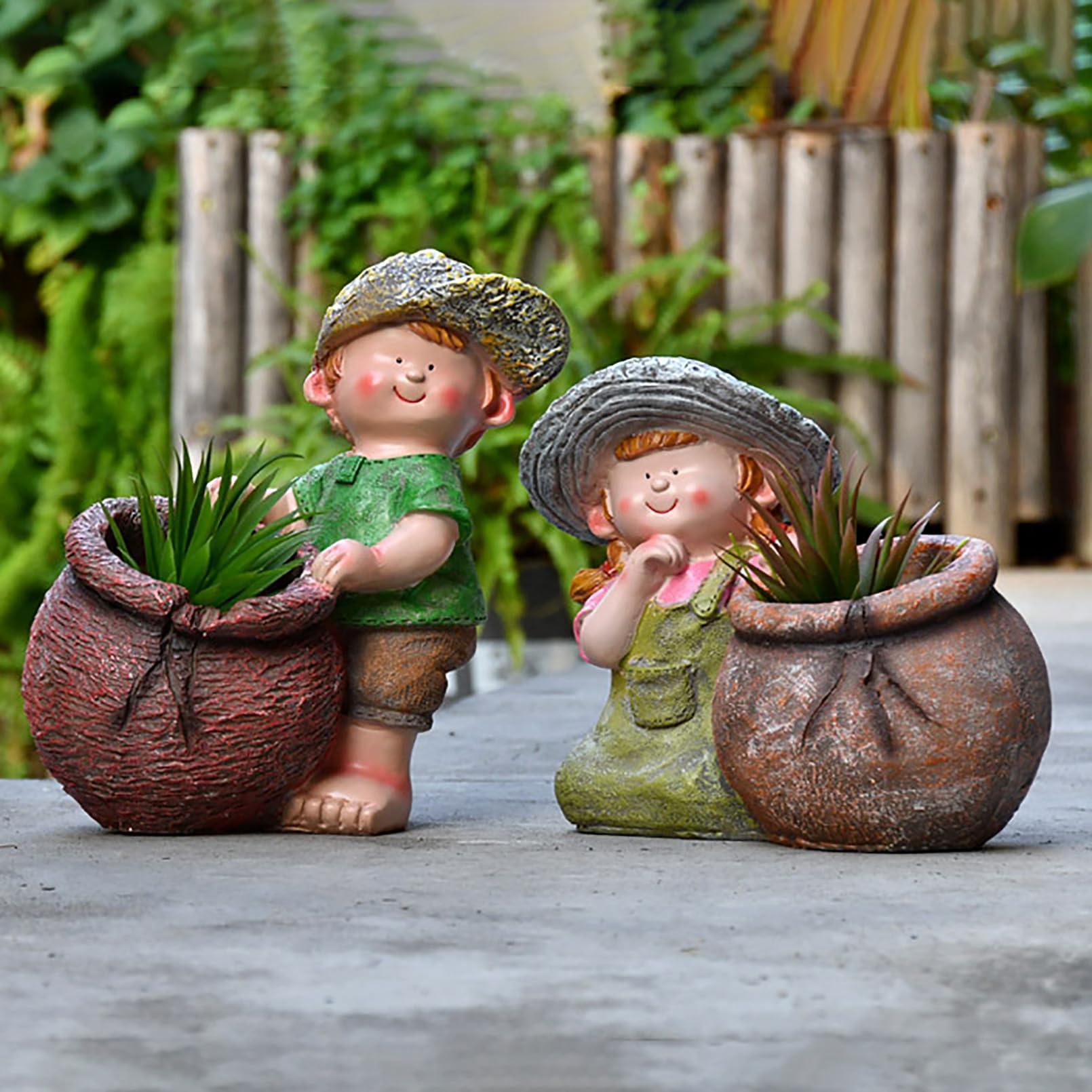 Grande Figura da Giardino con Vaso di Fiori Decorazione da Giardino per Esterni, Simpatico Personaggio dei Cartoni Animati da Statua Figura, Resistente alle intemperie,Verde,25x22x16cm