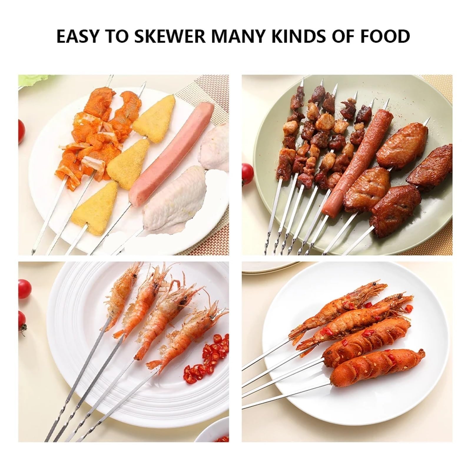 50 pezzi spiedino for barbecue in acciaio inossidabile riutilizzabili spiedini for kebab stick for campeggio esterno picnic strumenti per Barbecue