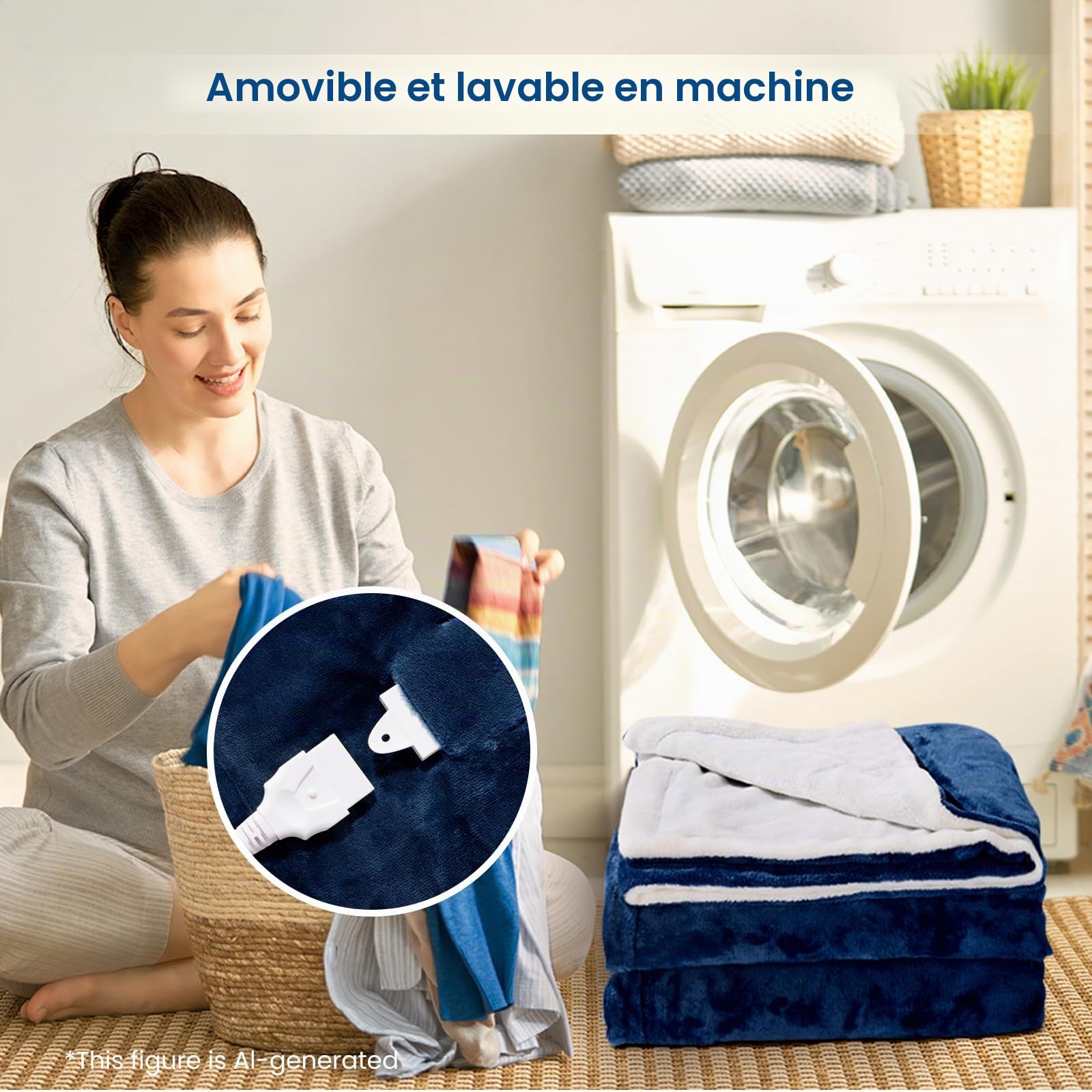 CURECURE Couverture Chauffante électrique en Flanelle Douce avec 4 Niveaux de Chauffage et 10 Heures d'arrêt Automatique, 130 x 180 cm, pour Bureau à Domicile, Interrupteur Amovible, Lavable - Bleu