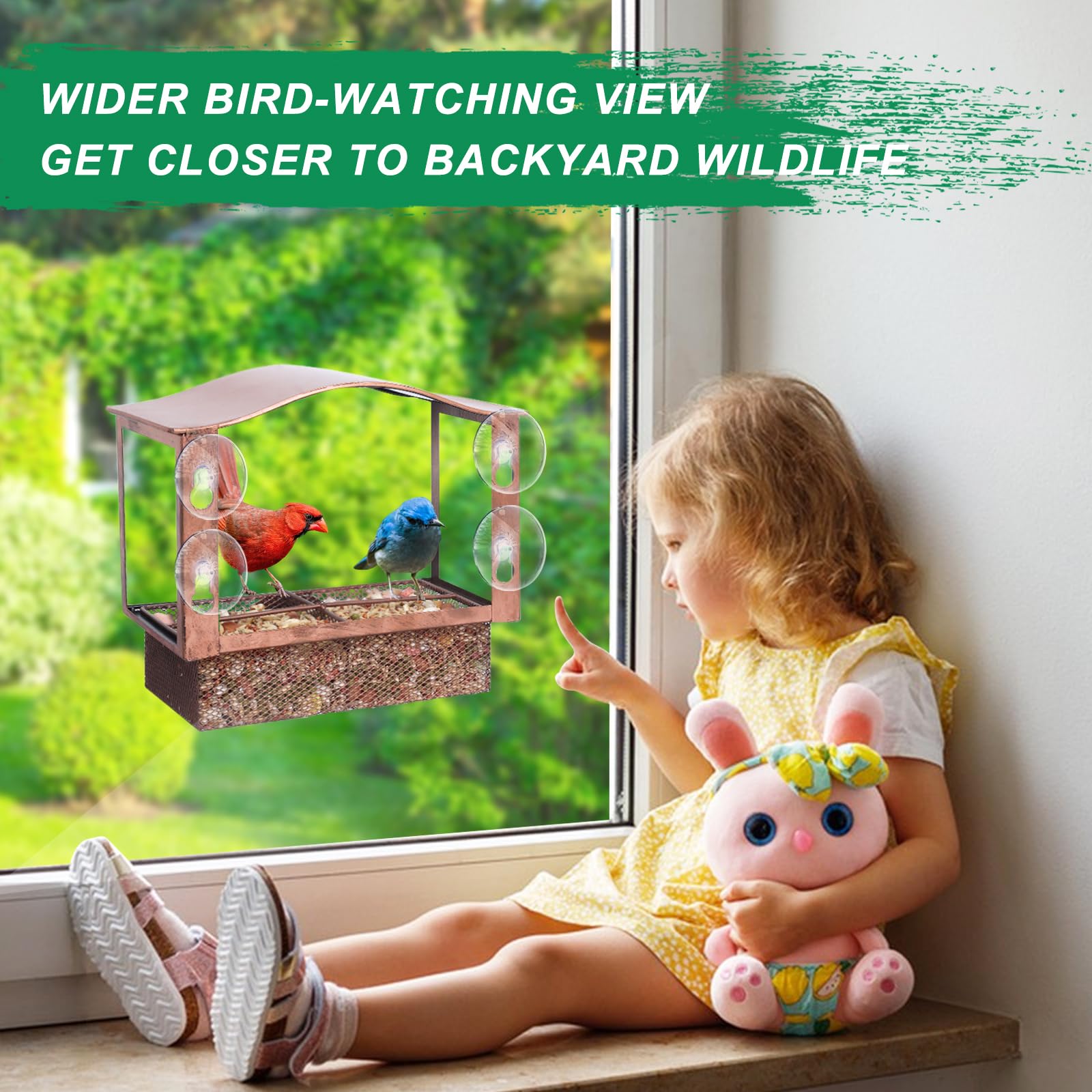 Lilyang Mangiatoia per uccelli da finestra in metallo, mangiatoia per uccelli da finestra per esterni con forte ventosa, regalo per osservare gli uccelli selvatici con superba vista bird-watching