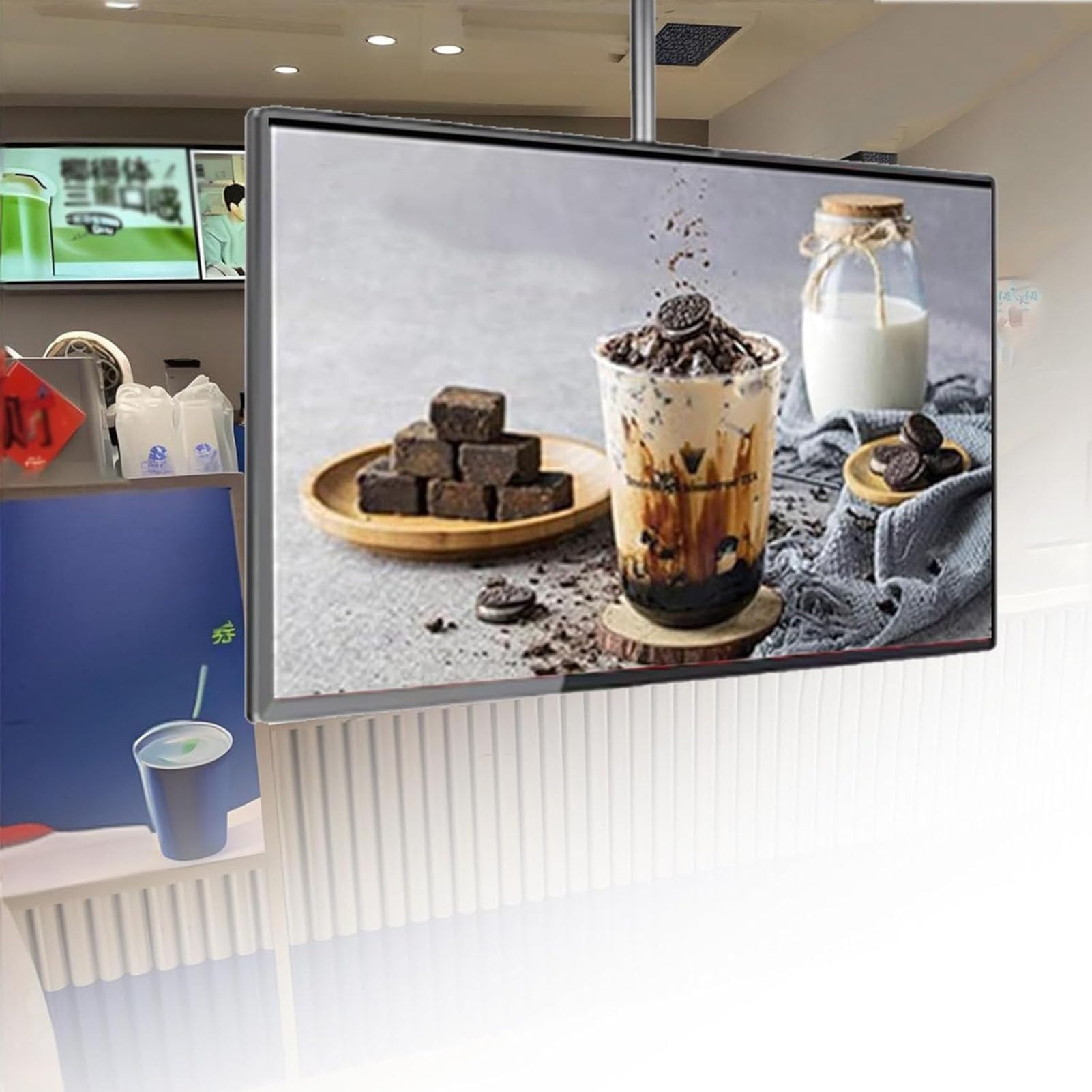 Pantalla de póster iluminada, caja de luz LED ultrafina, tablero de menú montado en la pared para restaurante, cafetería y tiendas, cartelera retroiluminada con varilla telescópica, fácil de usar