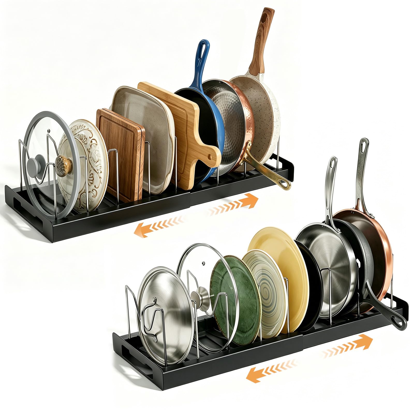 zxevg Pots & Pans Organiser 56cm 2 Pack Black