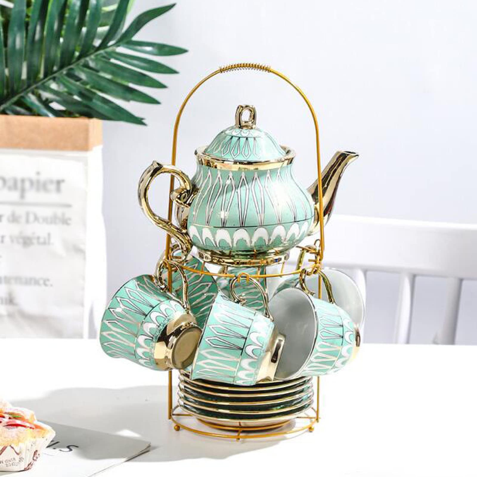 Brytyjski porcelanowy zestaw do herbaty z filiżankami i spodkami, ceramiczny zestaw czajniczek z uchwytem na kubki, elegancki serwis do herbaty dla dorosłych, popołudniowa herbata, kawa, idealny na
