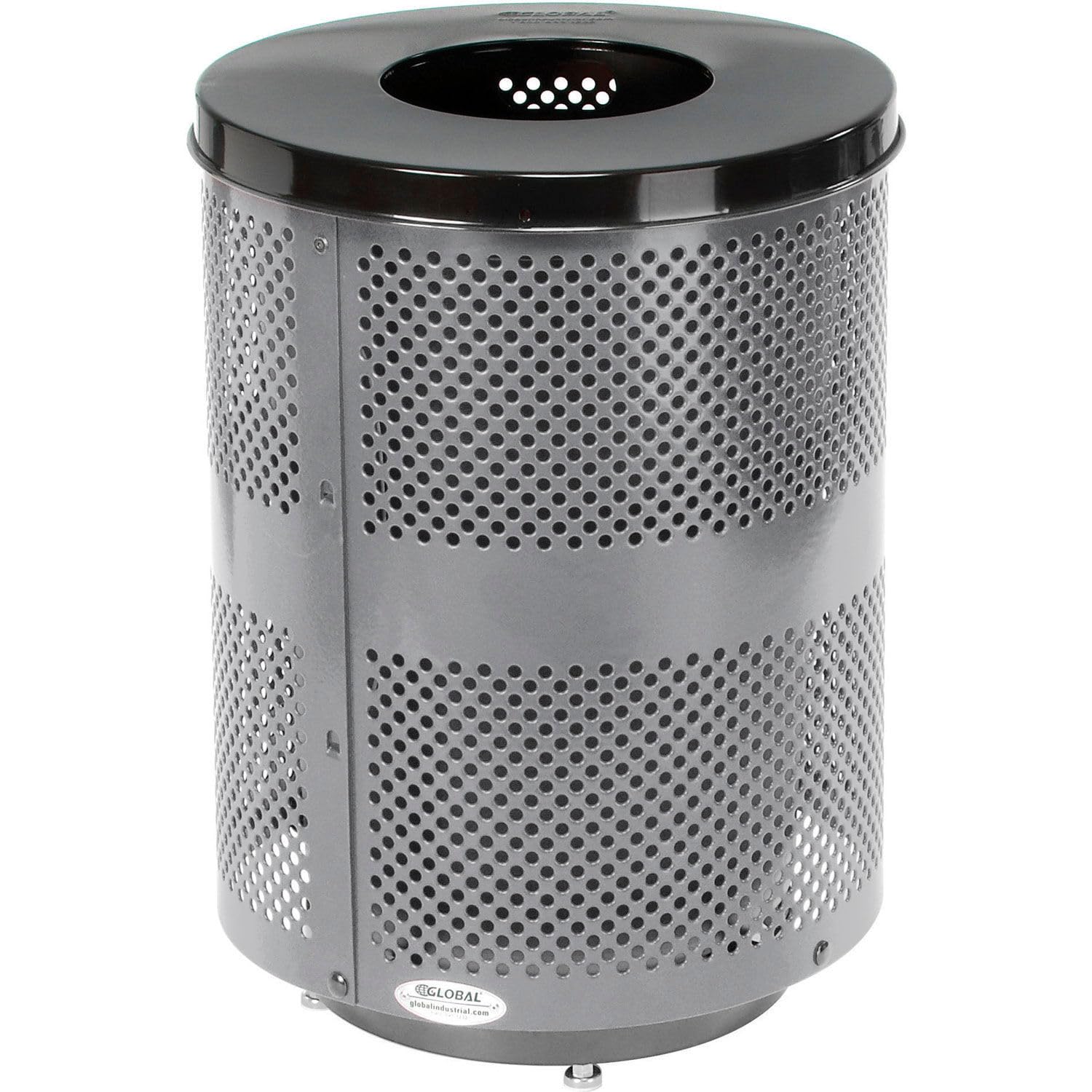 Outdoor Perforated Steel Trash Can by Global Industrial – Steel, Gray, Model 261925GYD