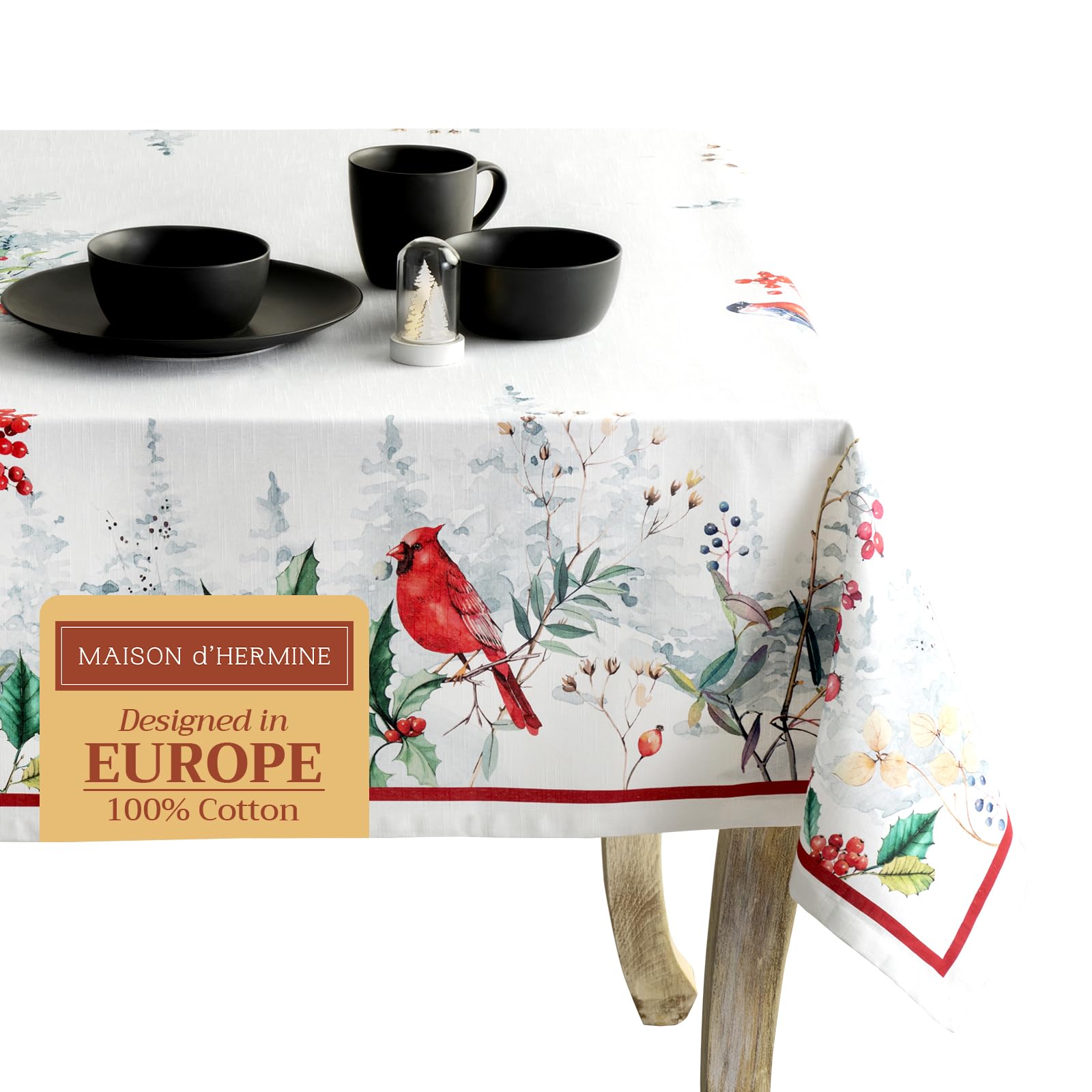 Maison d' Hermine Table Cloth Rectangle Table 100% Cotton 230 cm x 140 cm Tablecloth Reusable Everyday Use for Christmas Decorations Dining Farmhouse Home Party Festive (Morzine)