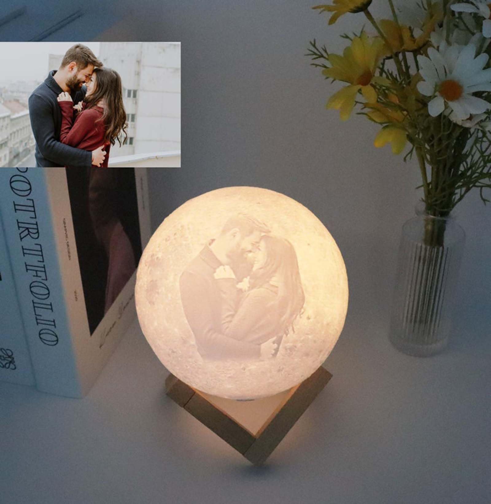 yky Luz nocturna personalizada con imagen, lámpara de luna personalizada para mamá, luz nocturna personalizada (16 colores, 20 cm)