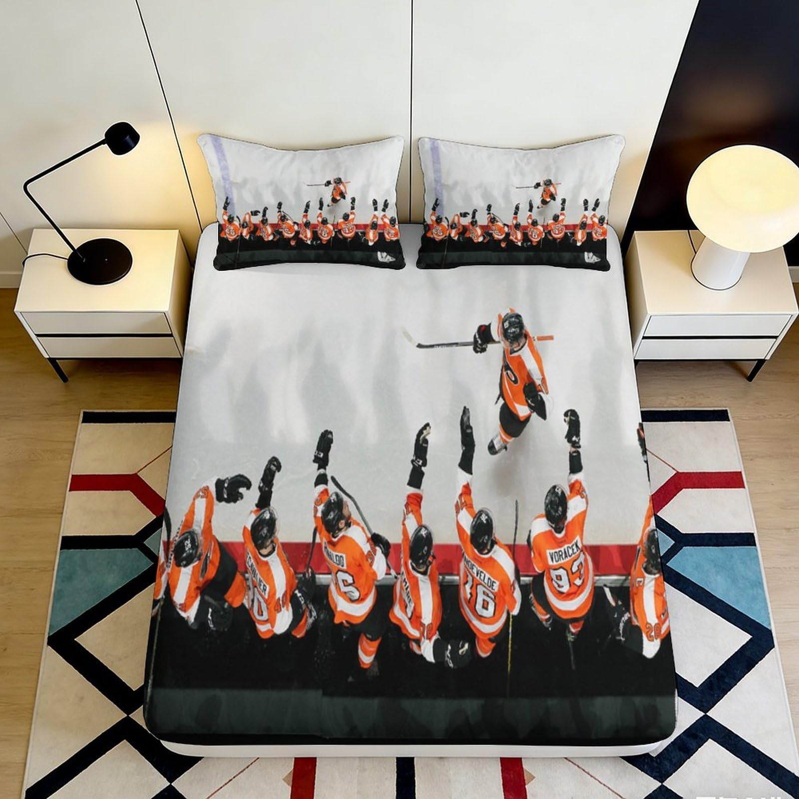 Jqzkxnhpbr Style-5 3D Printed Hockey Team Fitted Sheet Microfiber Orange Black Sports Bed Cover For Bedroom Dorm Mattress Protection Decor 90X200x25cm