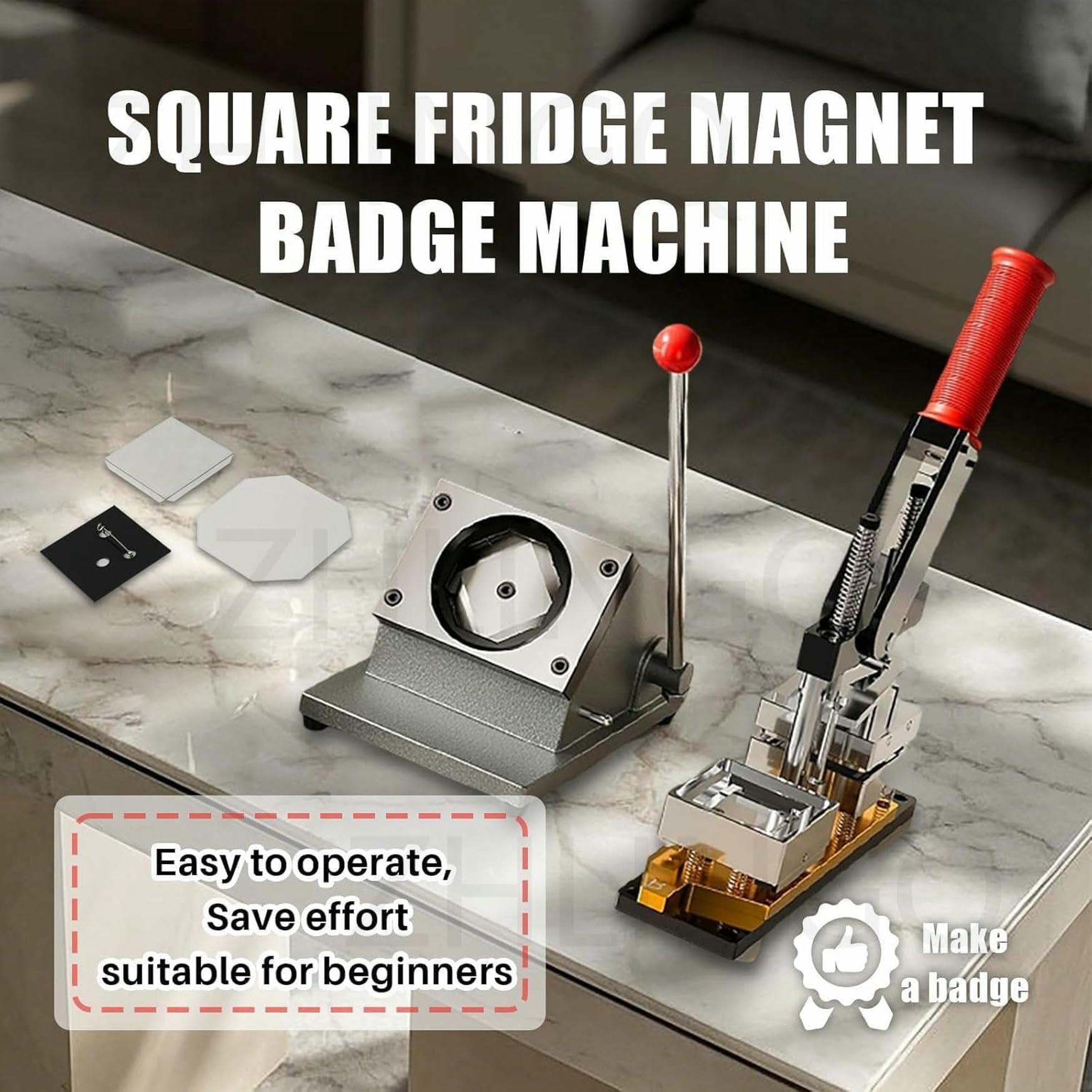 Macchina per Fare Imanes, Ultra HD 63,5 X 63,5 Mm/2,5 X 2,5 Pollici, con 1000 Giochi di Consumabili, Ideale per Decorare Il Frigorifero con Imanes, Maker + Knife + (Acrylic + Pins) * 1000