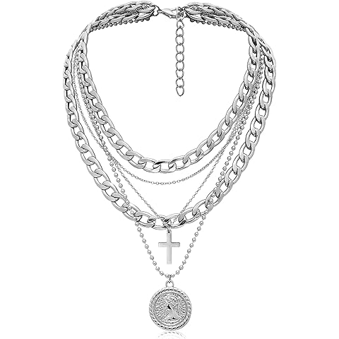 MJartoria Layered Necklaces for Women Trendy Retro Coin Pendant Necklace Dainty Chunky Chain Choker Necklaces for Jewelry Birthday Gifts