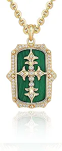 Fettero Necklaces for Women Trendy 14K Gold Plated Charm Necklace Green Malachite Heart Coin Butterfly Cross Clover Pendant Dainty Gold Necklace for Women Jewelry