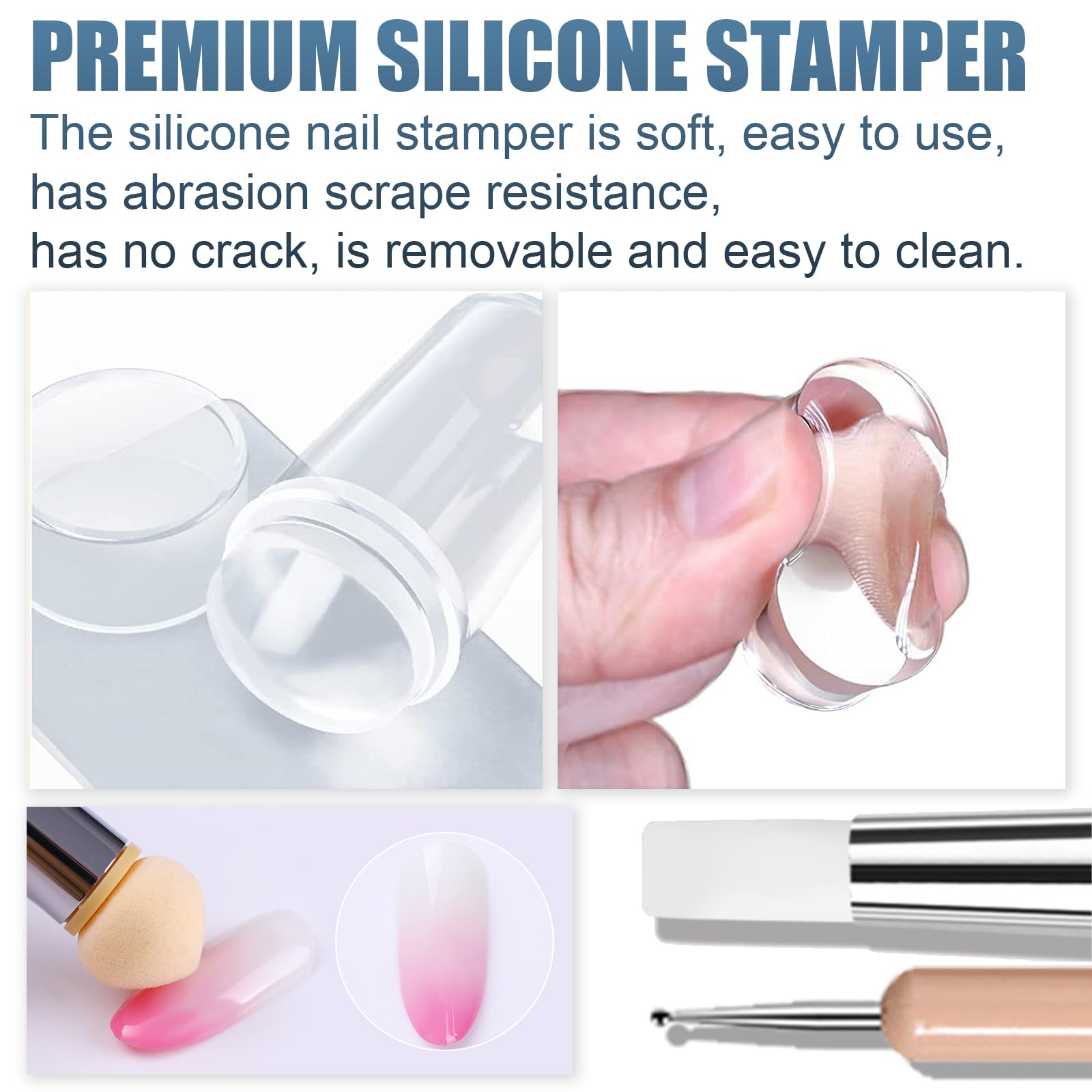 Nail Art Stamper 9 Pcs Placas Estampacion Uñas Nail Stamping Kit Sellos De Silicona Transparente