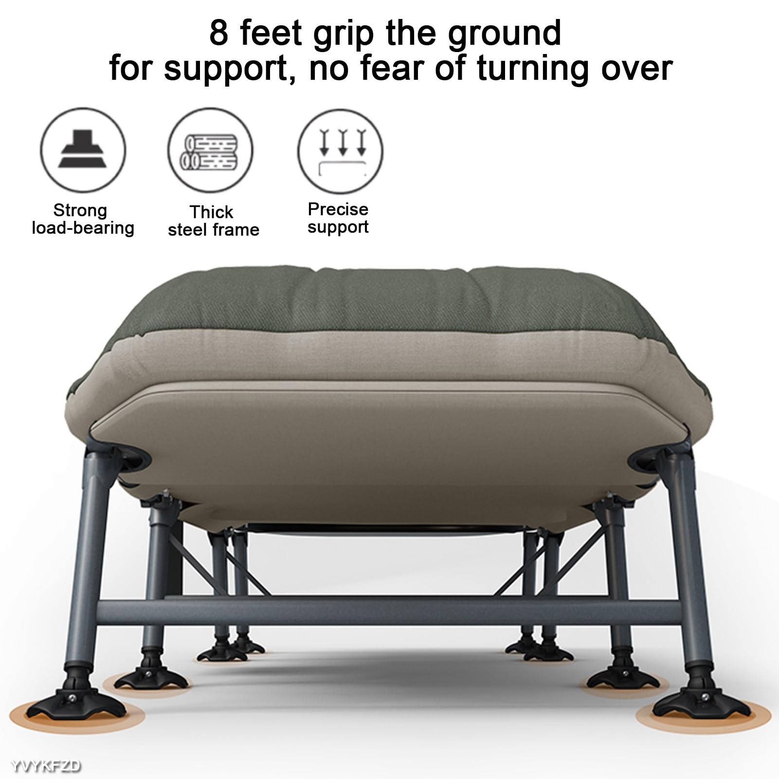 Lit De Camp Pliant Portable - 6 Positions - Capacité 450 Lb - Gris - NEUF