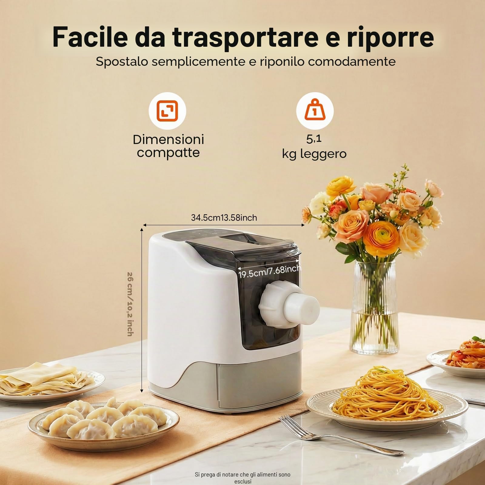 Macchina per pasta elettrica automatica, 260 W macchina per pasta con 13 stampi e manto stampo, macchina per pasta in acciaio inox completamente automatica, per pasta fresca, impastatrice e pasta
