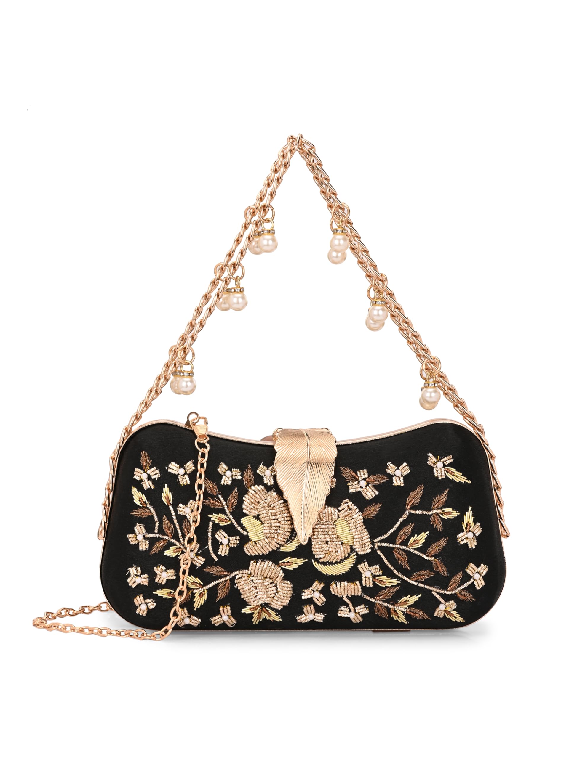 Handicraft Women's Floral Embroidered Pearls Beaded Envelope Clutch Bag| Evening Bag, Bridal Purse & Party Handbag | Wedding & Special Occasion Clutch-image-18