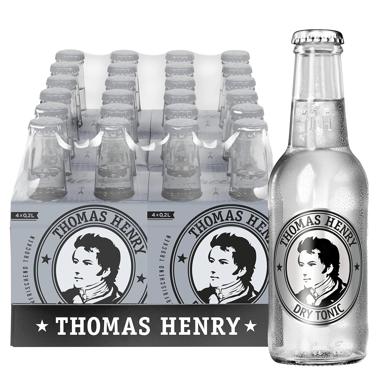 Thomas Henry Dry Tonic Water – Refrescante seco – (6 x 4 x 0,2 l vidrio MW) – Juego de 6 unidades de limonada amarga para mezclar tus bebidas y cócteles con gin& Co.