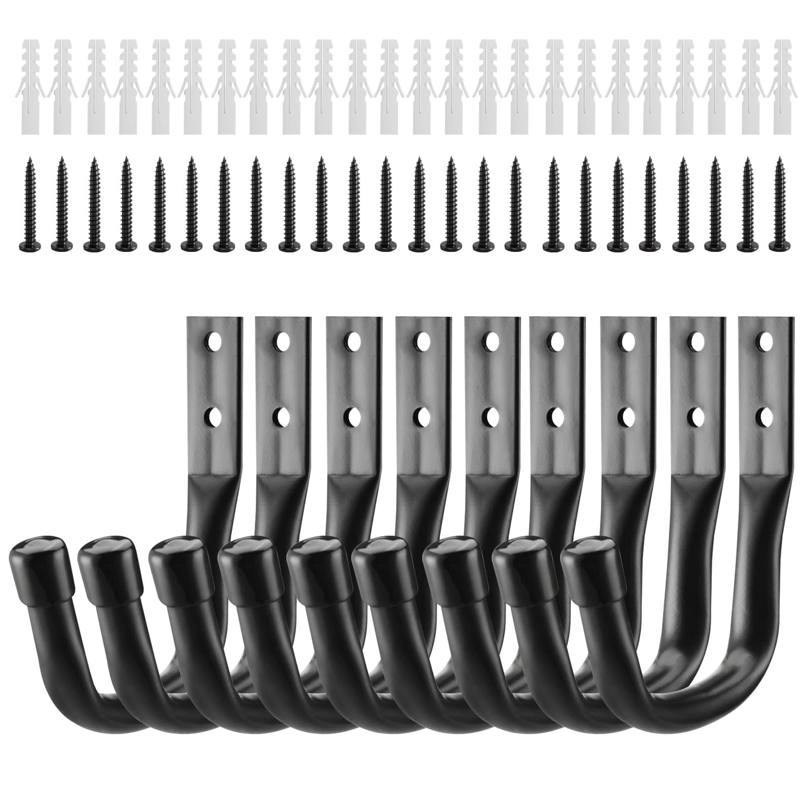 9 Pcs Gancho Pared de Garaje Resistentes, Ganchos para Colgar Alto Rendimiento en Forma J, Gancho Soporte Bicicletas Pared Antideslizante para Herramientas Eléctricas Escaleras, Negro