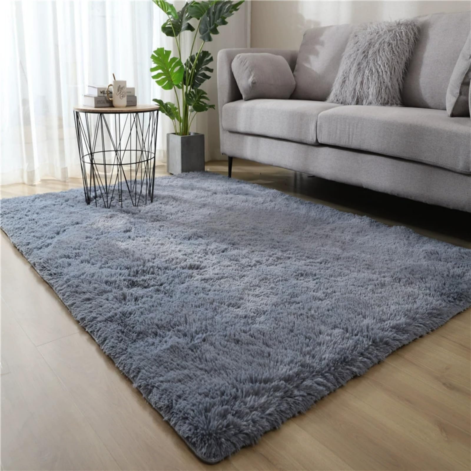 Hearda Fluffy Rugs Living Room, Shaggy Rugs for Bedrooms Soft Thick Pile Plush Floor Mat with Non Slip Bottom Modern Kids Carpet Play Mat Washable for Bedside Kids Room (Dark Gray,80x160cm)