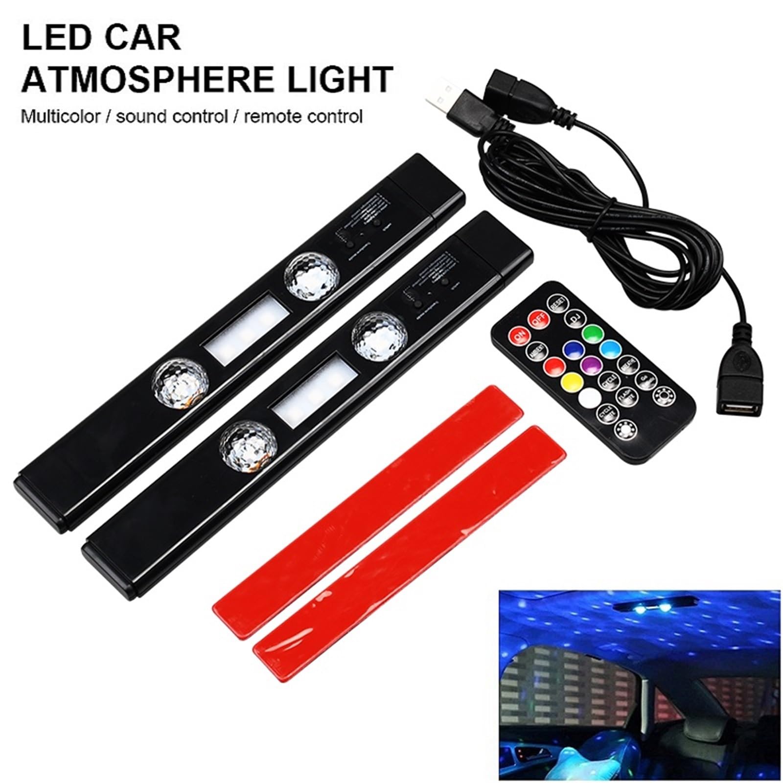 Starlights do Samochodu Oświetlenie samochodowe LED RGB, lampa Gwiazda na dachu z em bezprzewodowym USB, wiele trybów, dekoracyjne oświetlenie wnętrza samochodu, imprezowe