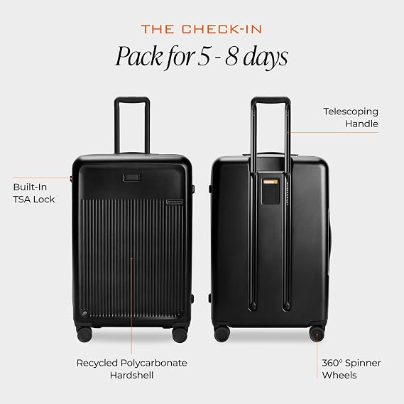 Briggs & Riley 30 Large Expandable Spinner - Checked Luggage for Travel, Suitcases with Wheels, Hardside Rolling Bag for Men & Women, Self-Repairing Zipper - Sympatico Collection, Black