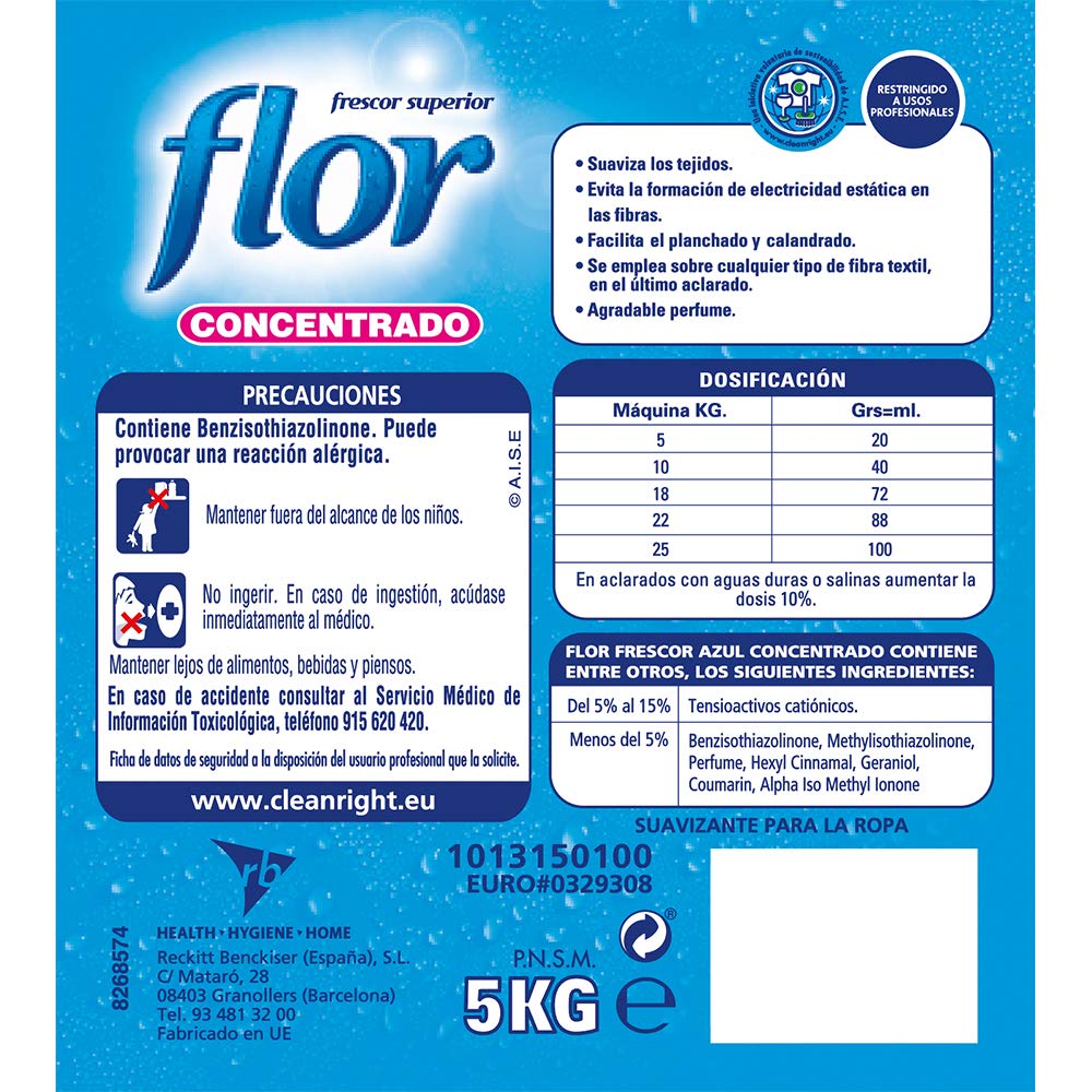 Flor Profesional - Suavizante para la ropa concentrado, aroma azul - 250 dosis
