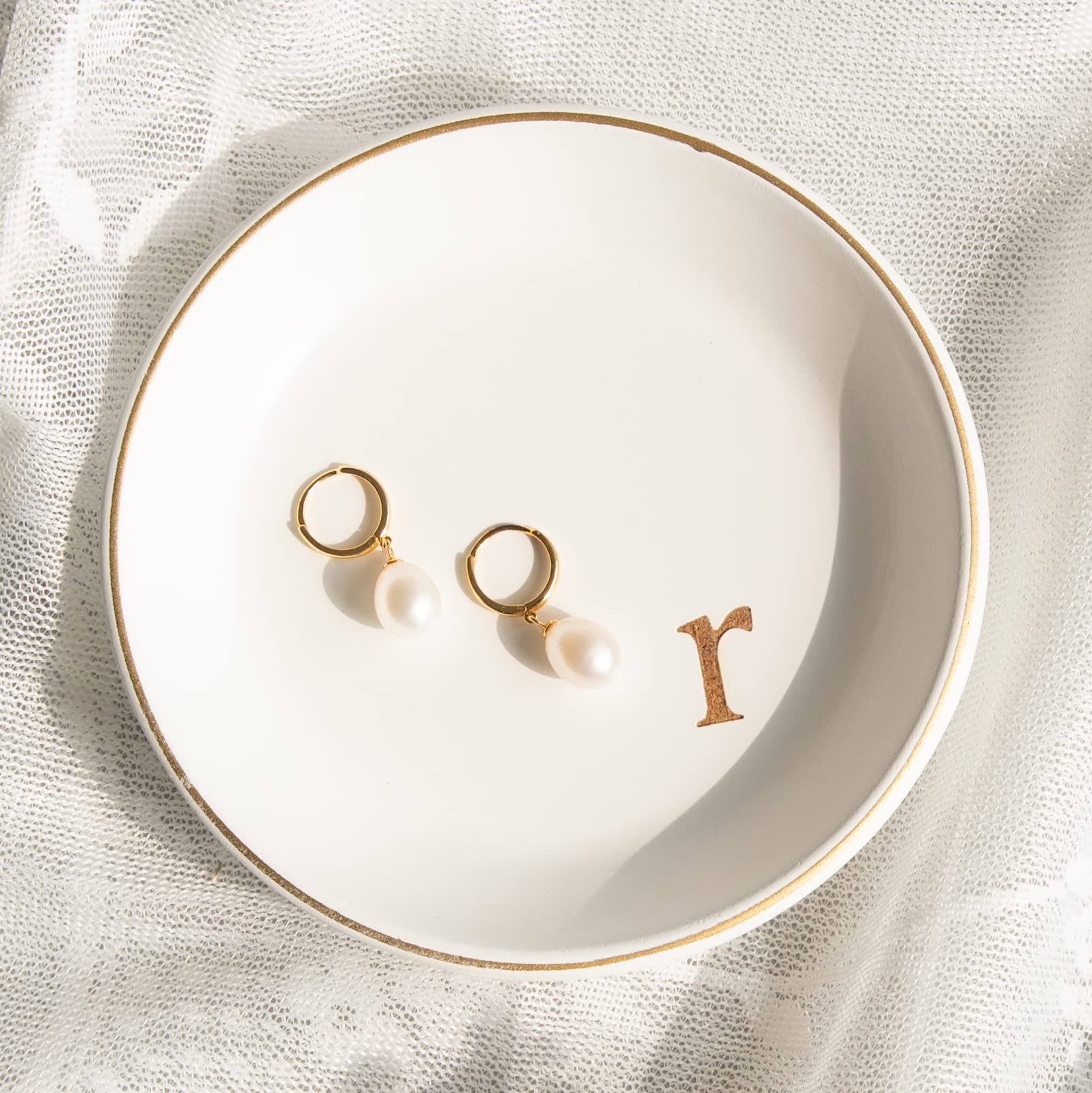 COLLECTIVE HOME - Wood Jewelry Tray, Decorative Monogram Trinket Dish for Rings Earrings Necklaces Bracelet Watch Keys, Birthday Mother's Day Christmas Gift for Women, 4.75" (r)