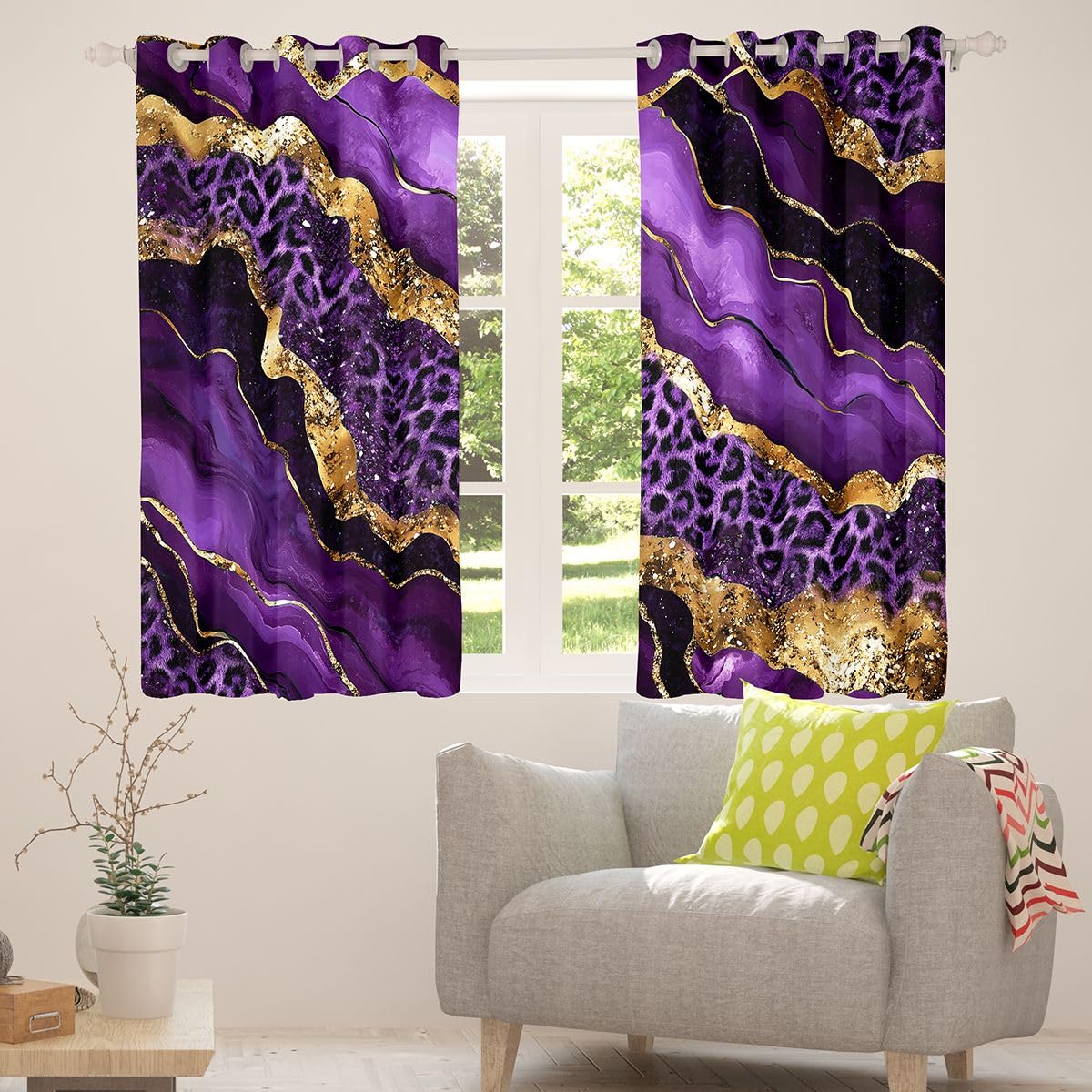 Homewish Lot de 2 Rideau Occultant 117x137cm Léopard Marbré Impression