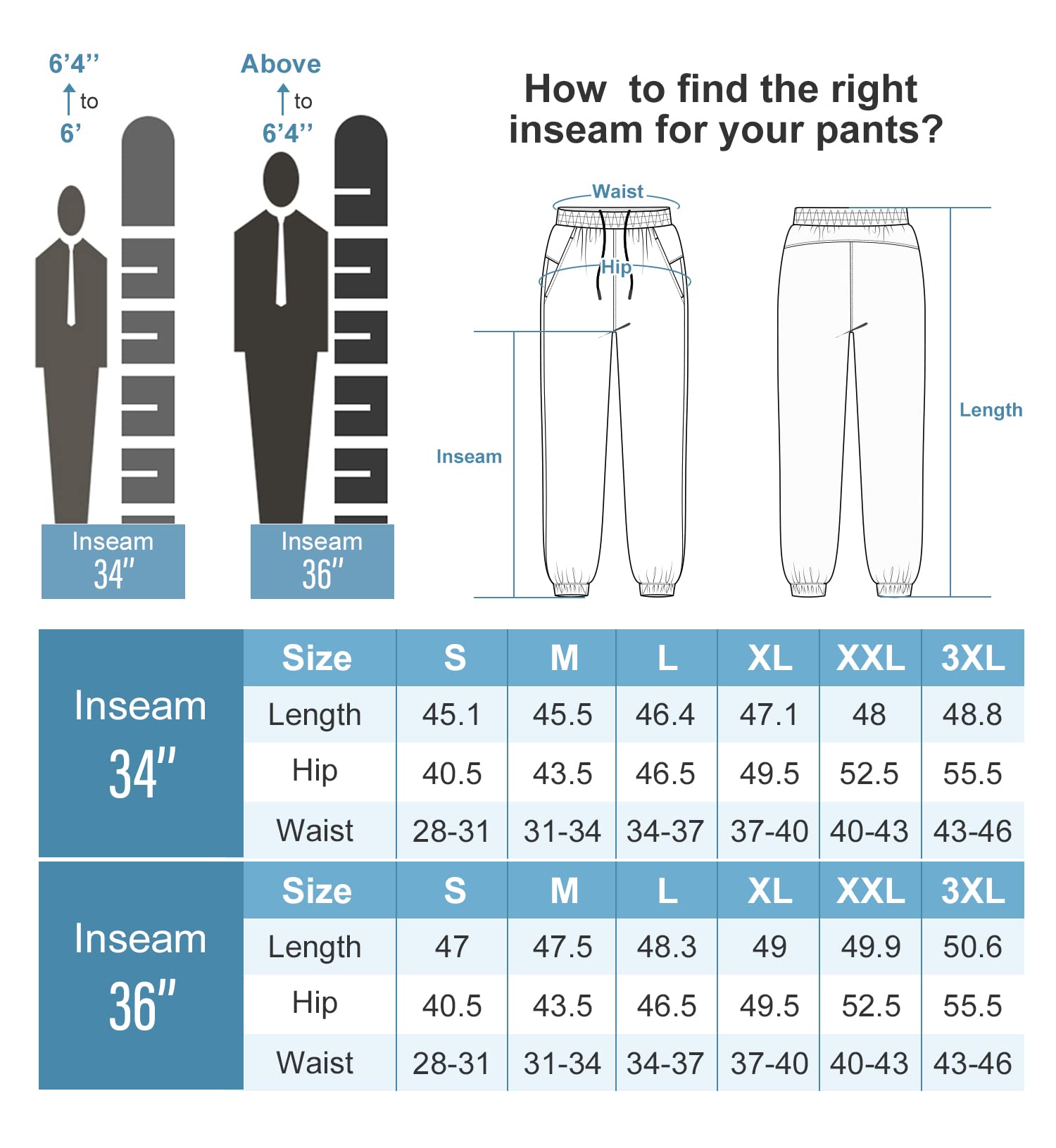 HOdo Pantalones deportivos para hombre de 86 cm y 91 cm de largo con bolsillos con cremallera