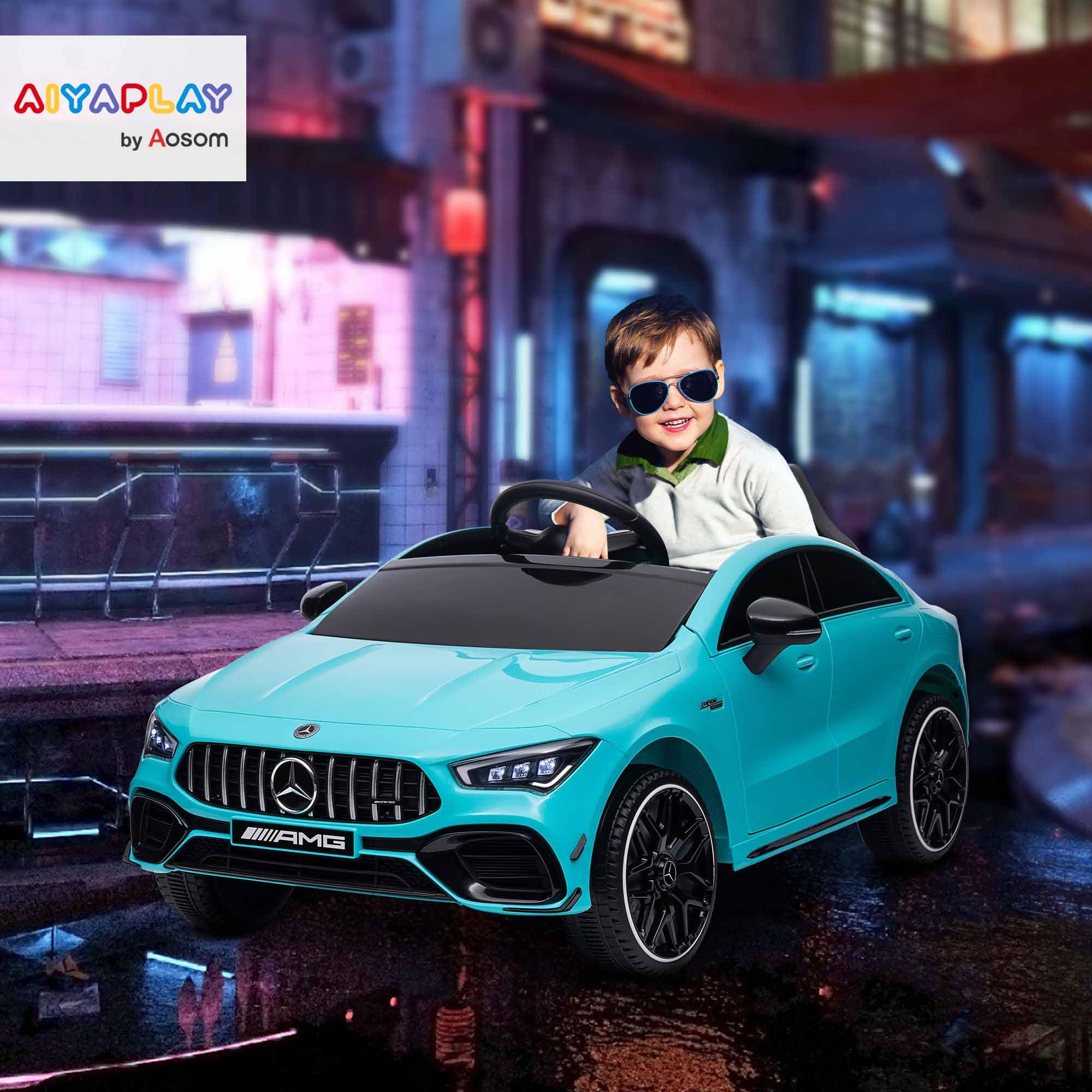 AIYAPLAY Dziecięcy samochód elektryczny 12 V, z pilotem zdalnego sterowania, muzyka, pojazd elektryczny z lampą, złącze USB/MP3, funkcja wsteczna, 3-5 km/h, dla dzieci w wieku 3-6 lat, jasnoniebieski