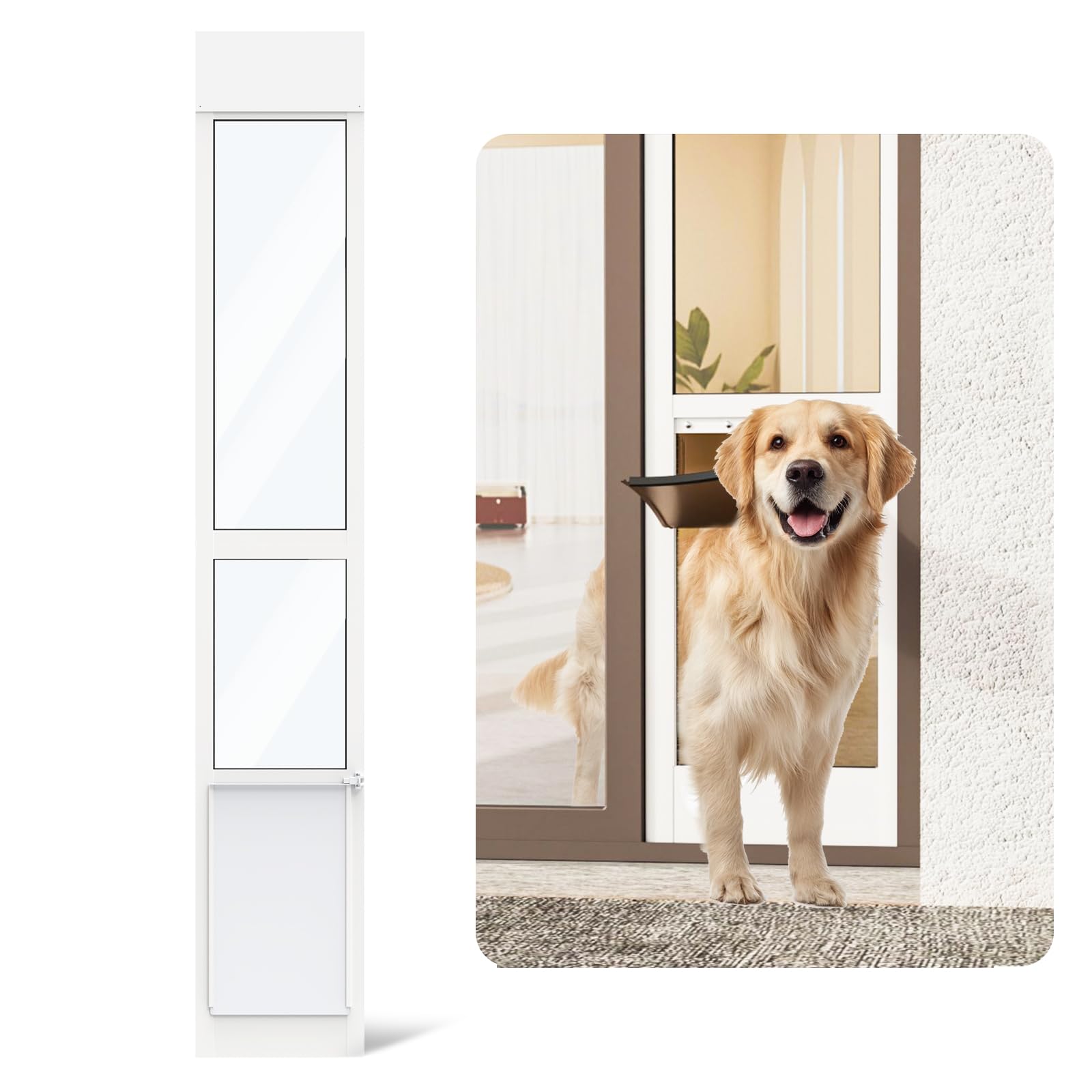 Dog Door for Sliding Glass Door, Adjustable Height 75 4/5" to 80 3/10" Sliding Door Pet Door Insert, Suitable for Dogs Up to 75 lbs, L