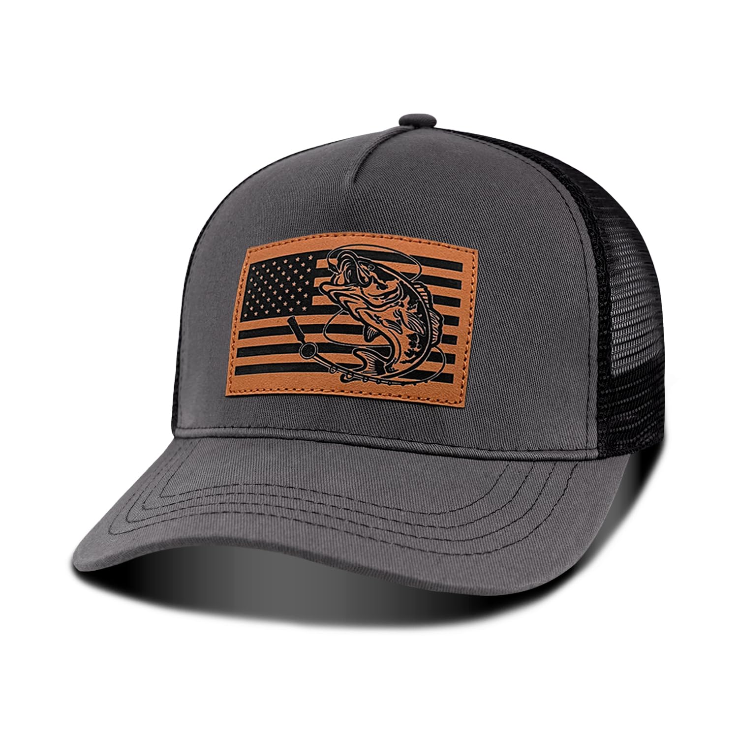 Fishing Hat Fishing Gifts for Men, Bass Fish Flag Hats, Fishing Gear Accessories Stuff, Adjustable Fishing Trucker Hat
