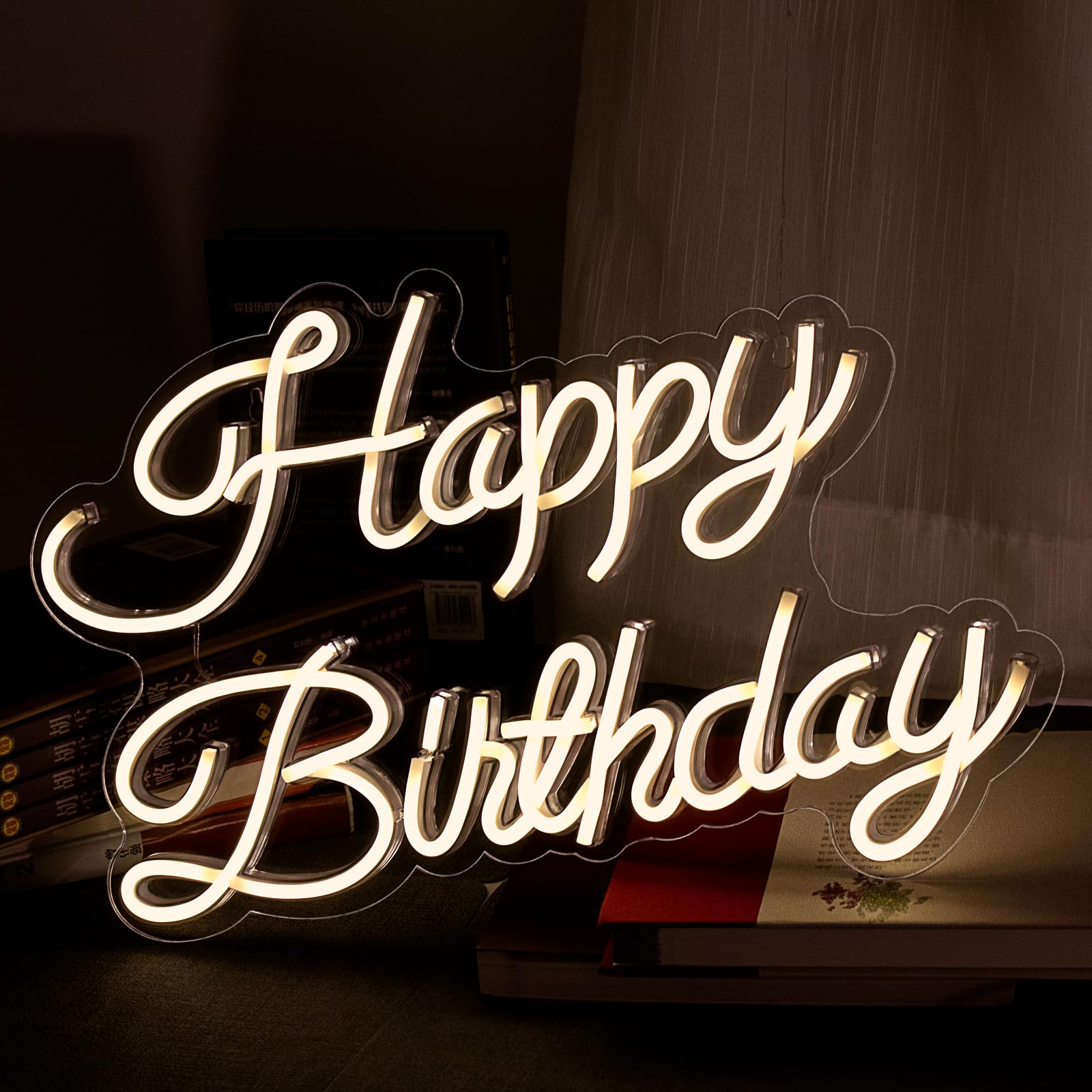 Happy Birthday Neon Sign, Neon Happy Birthday Sign for Wall Decor, LED Neon Light Signs USB Powered Happy Birthday Light Up Sign for Backdrop All Birthday Party Decoration, Warm White