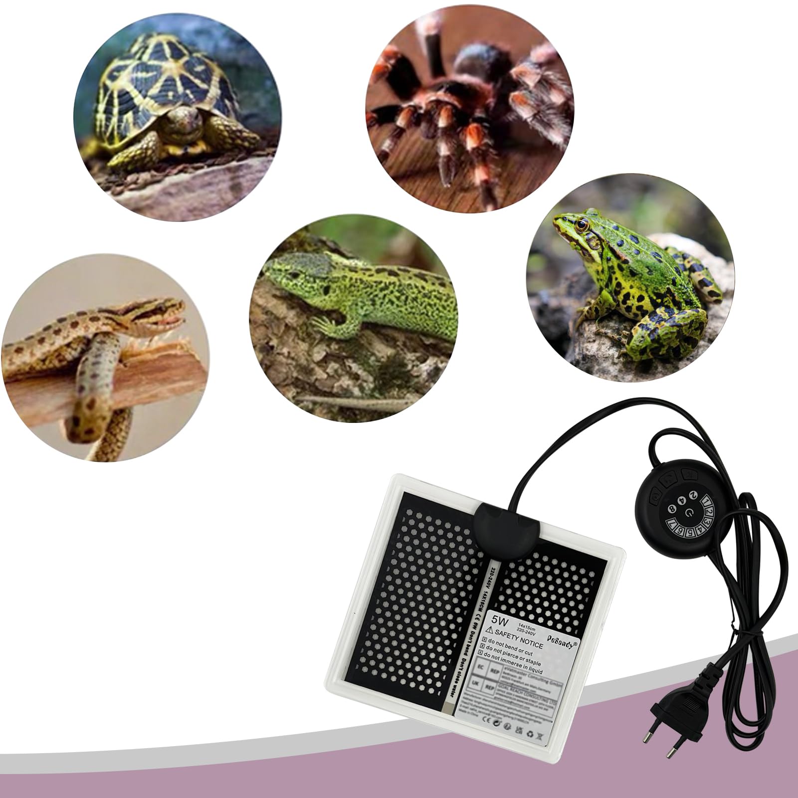 PeSandy Verwarmingskussen voor Reptielen, 42x28cm Terrarium Verwarmingsmat met 7 Knop Temperatuurregeling, Terrariumverwarmer voor Reptielen Schildpad Slangen Hagedis Gecko Kikker Hermit Crab