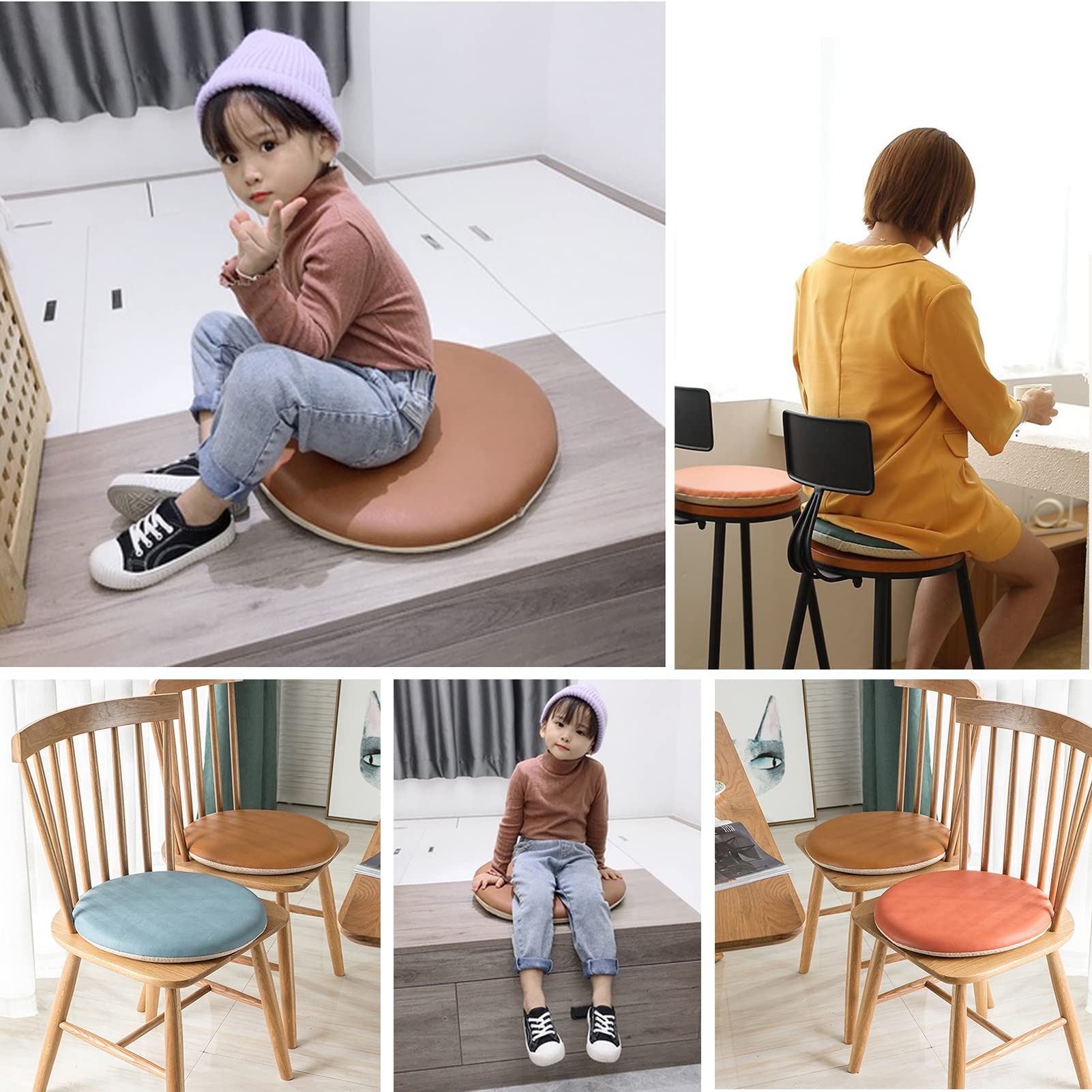 Confezione da 6 cuscini rotondi in pelle da 45,7 cm, impermeabili, in memory foam, antiscivolo, per sedie da cucina e sala da pranzo, diametro 3045 cm
