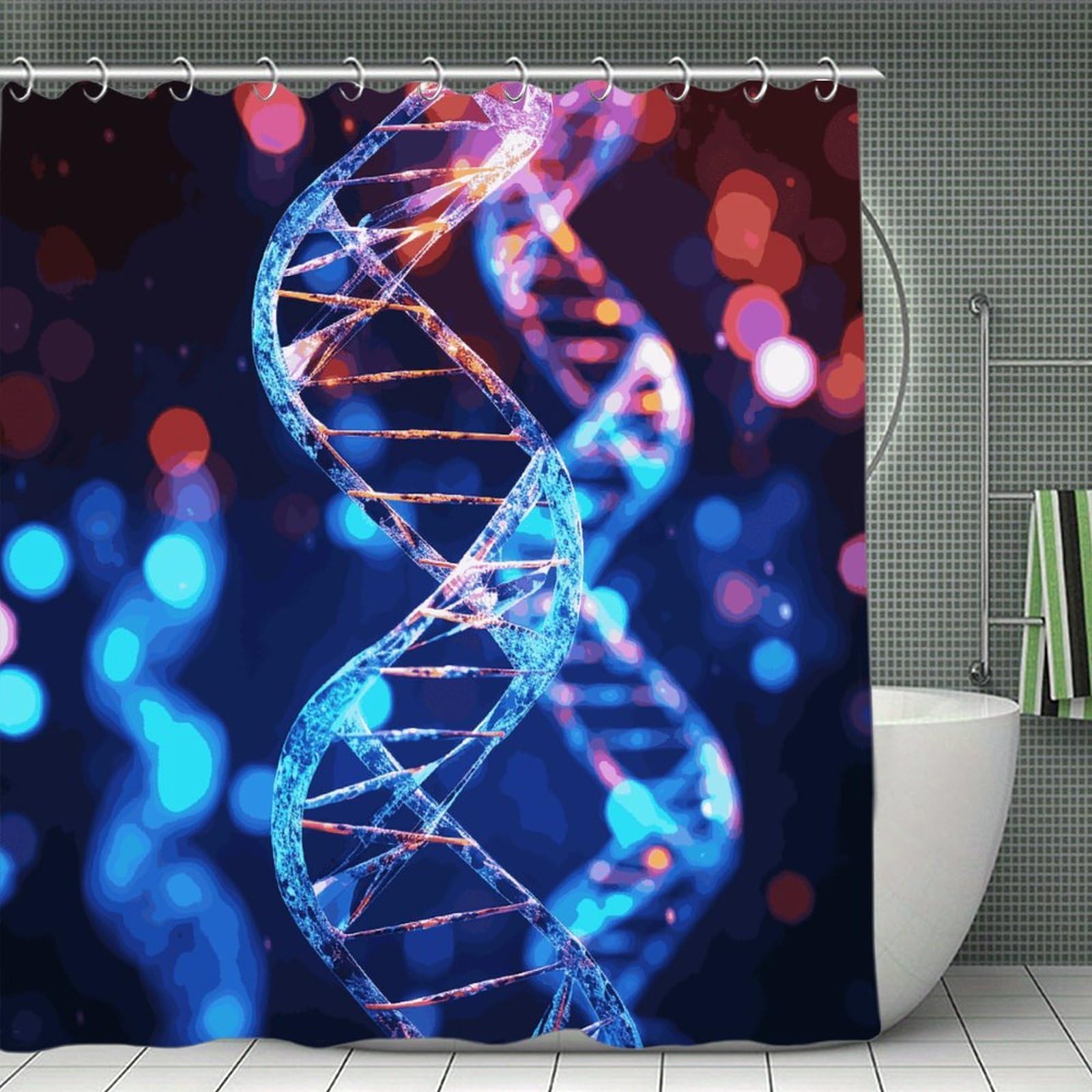 MUSM DNA Genetic Helix Shower Curtain with Hooks Durable Thick Waterproof Bathroom Shower Curtains Fashion Funny Magic Decor Bath Curtains for Bathtub Shower Partition 71"x71"