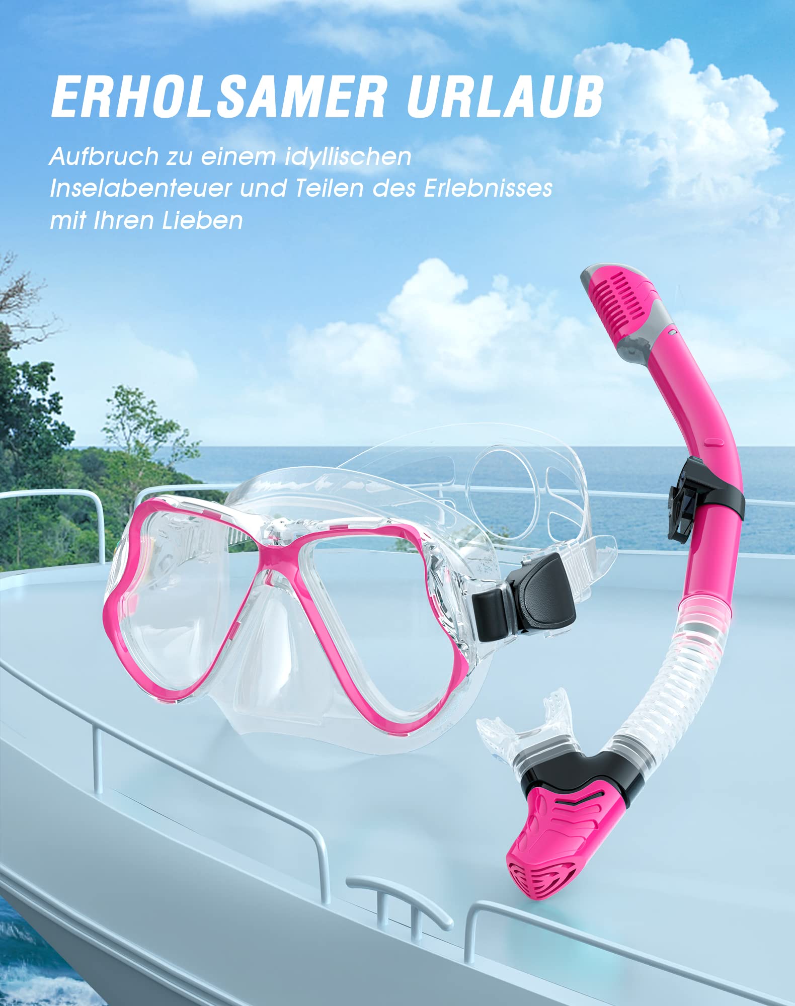 QcoQce Schnorchelset Erwachsene - Panorama Maske Mit Trockenschnorchel