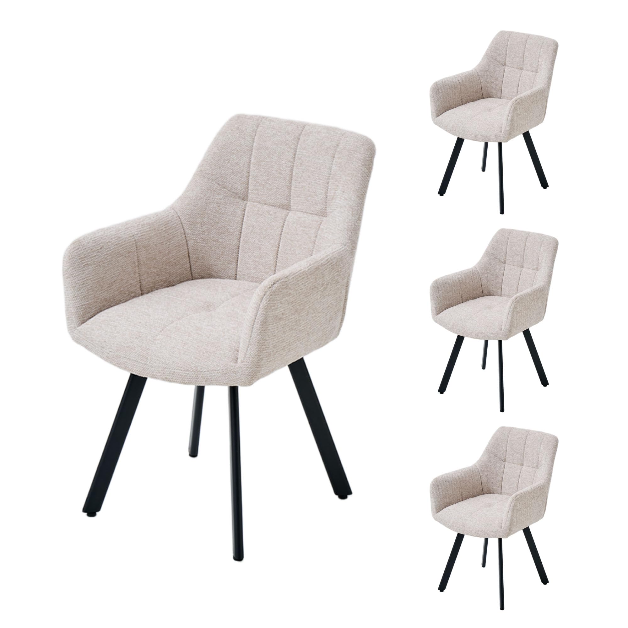 Krzesła obrotowe do jadalni zestaw 2 ergonomiczne nowoczesne krzesło z futrzanką oparcie i podparcie ramion salonowe nogi ze stali khaki (4, Khaki)