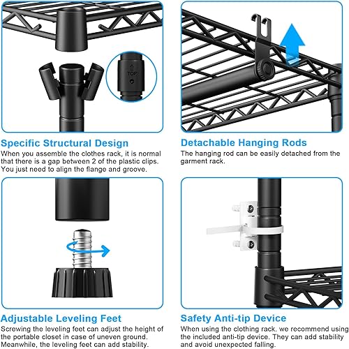 Miniatura 5 de Ulif Perchero E10 (con barra de suspensión elástica), percheros independientes para colgar ropa, sistema organizador de armario ajustable, perchero