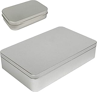 XL (8.5 x 5.3 x 1.9 In) Silver Metal Rectangular Empty Tin Box Containers for Gift Jewelry Craft Storage Organization with 1 Piece 3.75 by 2.45 by 0.8 Inch Hinged Small Tin Box (1 Large 1 Small)