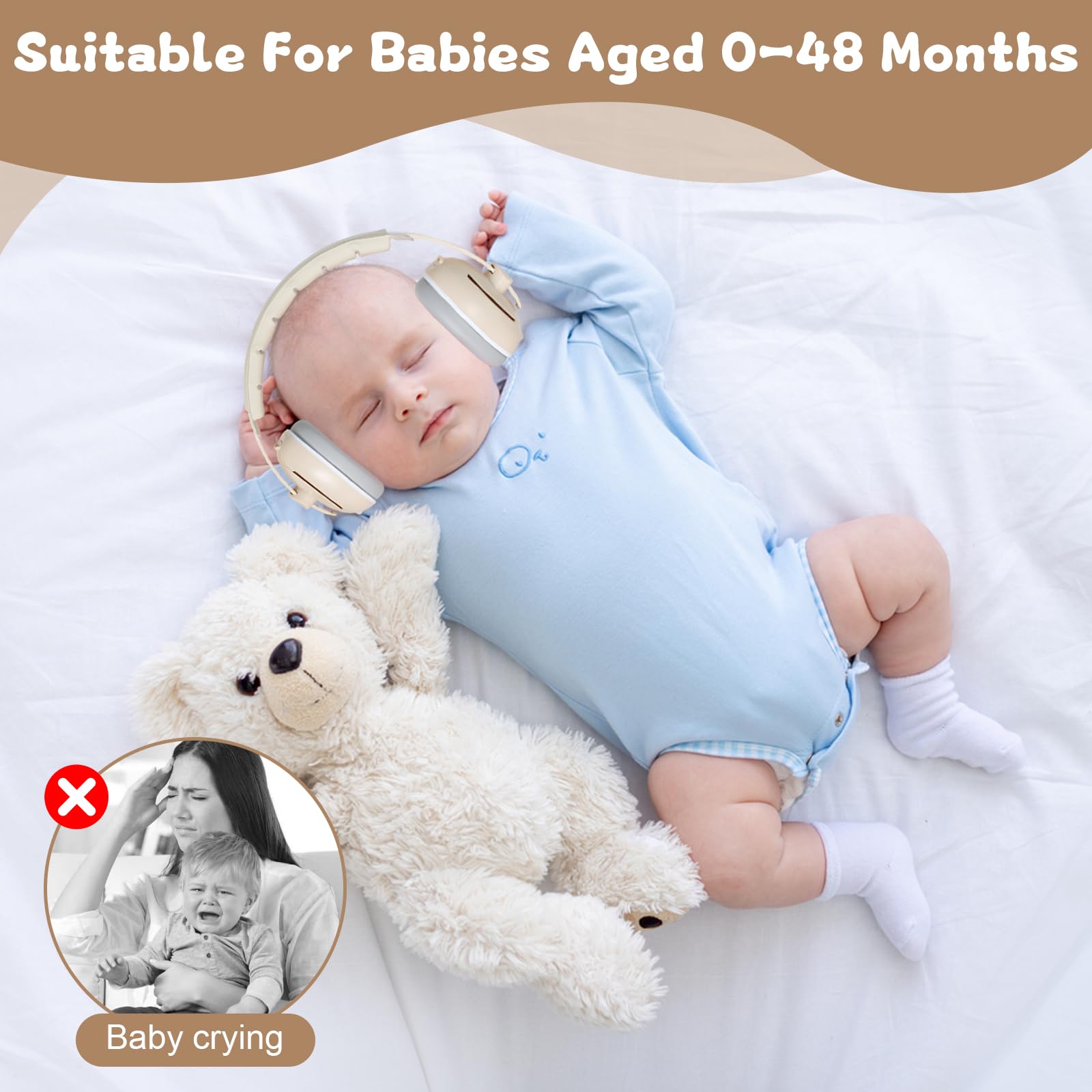 Protège-Oreilles Bébé Enfant - Casque Anti-Bruit 25dB pour Nourrissons 0-4 Ans - Réglable et Léger avec Bandeau Anti-Dérapant - Idéal pour Avion, Fêtes & Voyages