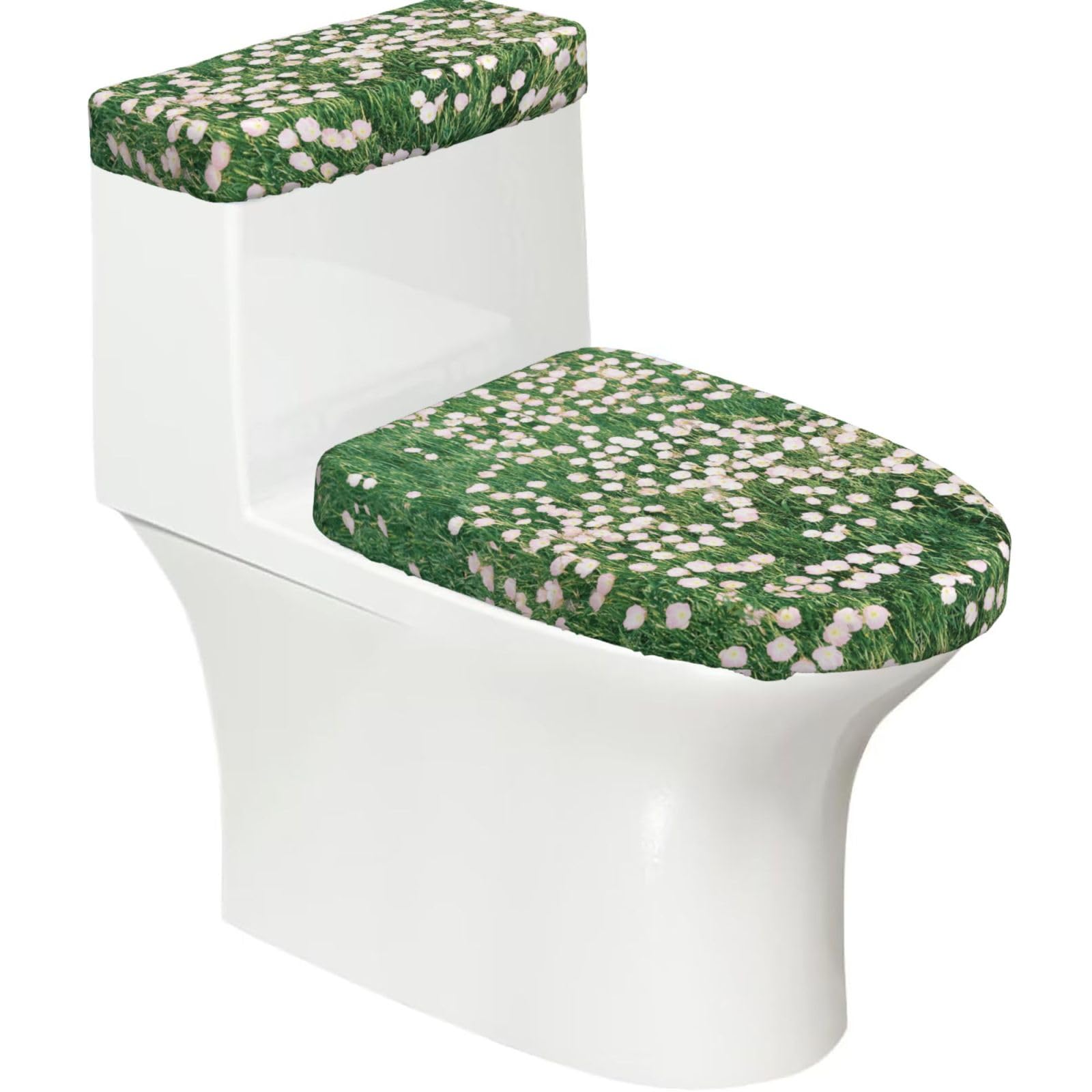 Cntdbu Black Sage Wildflower Elastic Toilet Cover Set Of 2-Stretchy Lid And Tank Covers For Bathroom, Soft Washable U Shape Toilet Decor