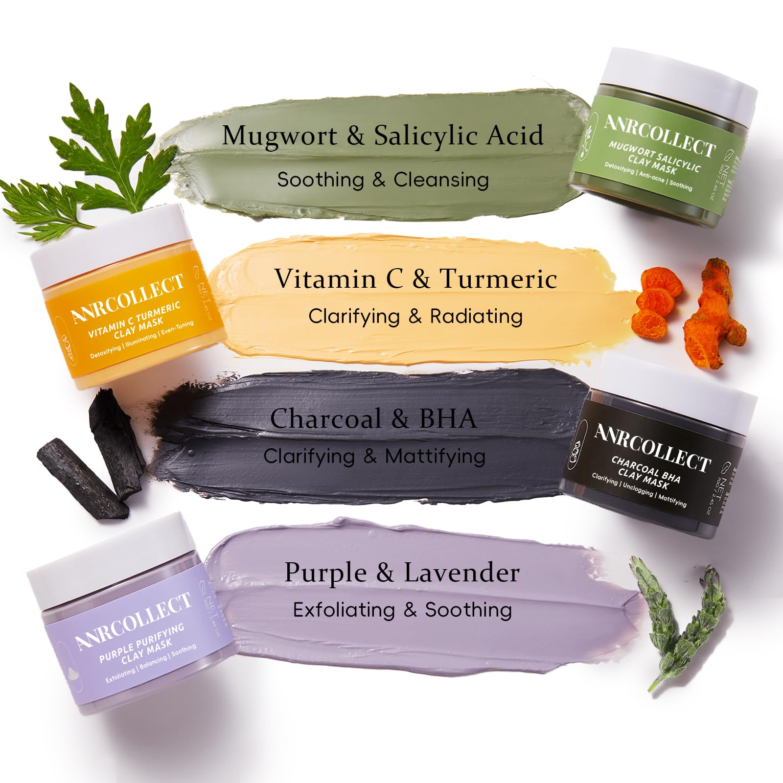 ANRCOLLECT 4-Pack Clay Face Mask Set for Deep Pore Cleansing