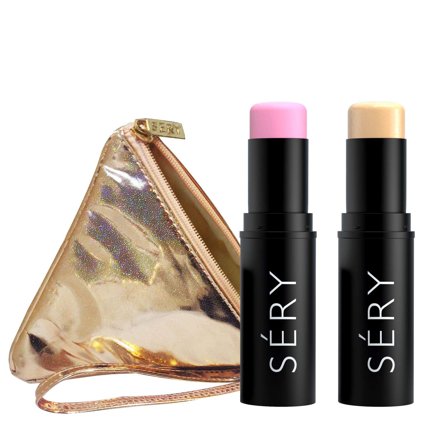 SERY Fix N Click Foundation Stick F1 Ivory+ Flashlite Blusher Stick B1 Bubble Buzz with Makeup Pouch, 3.0 Pieces