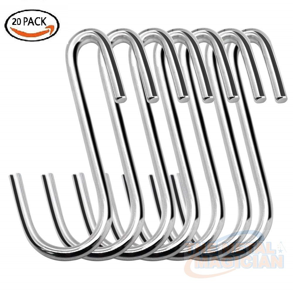 20 Pack Heavy Duty S Hooks (Silver) S Shaped Hooks Hanging Hangers Pan Pot Holder Rack Hooks for Kitchenware Spoons Pans Pots Utensils Clothes Bags Towels Plants
