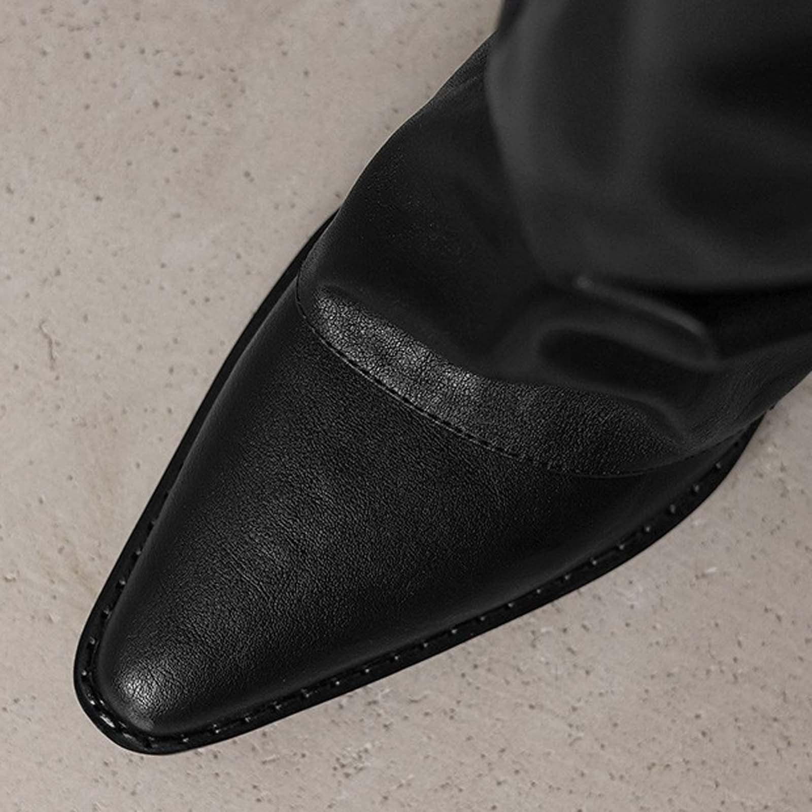 Botas por Encima de la Rodilla Botas Altas hasta la Rodilla de Cuero con Punta Puntiaguda y tacón Grueso: por Encima Modernas y versátiles.