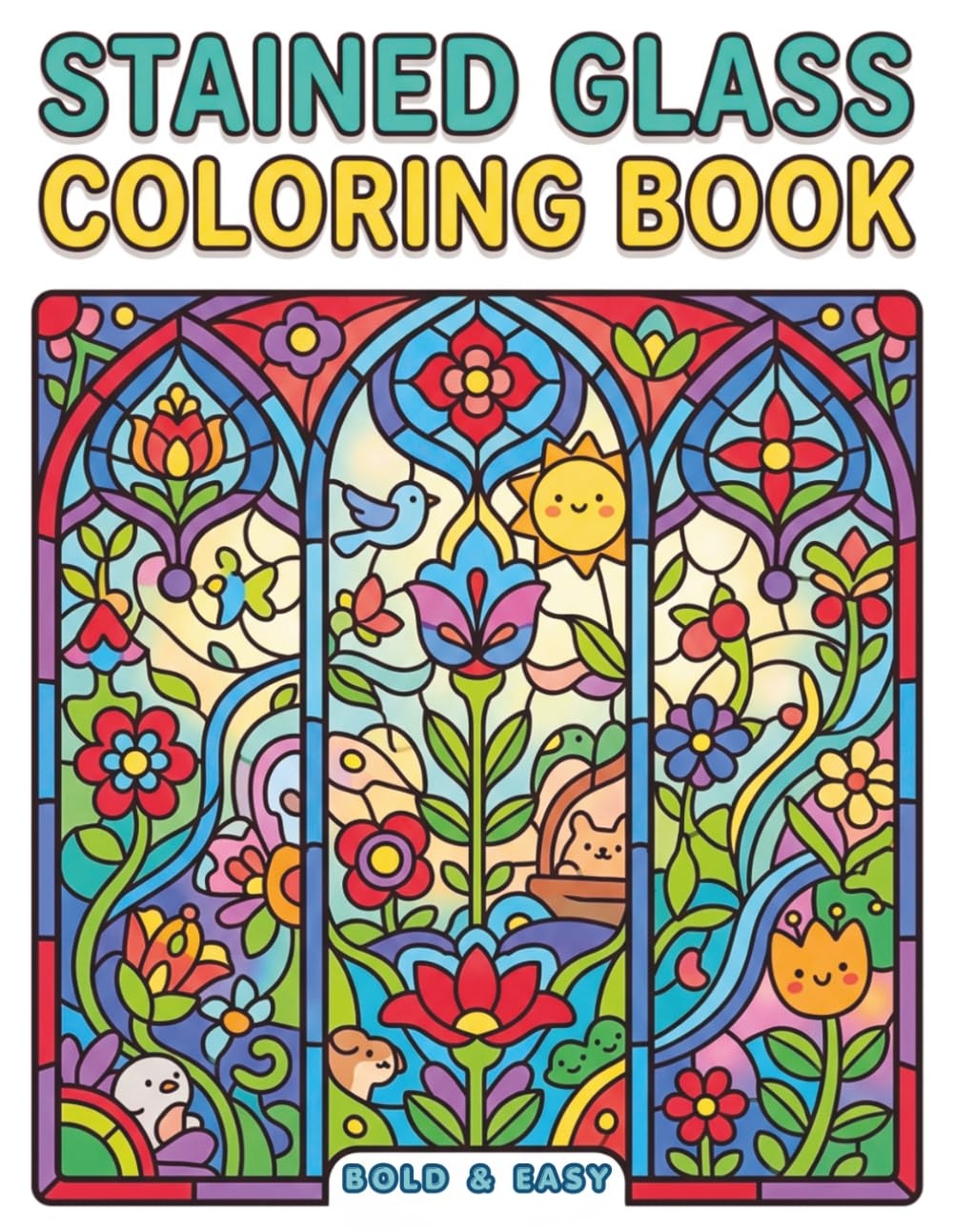 Stained Glass Coloring Book for Adults: Bold and Easy Mindful Designs: Relaxing Animals, Beautiful Landscapes, and Floral Patterns for Stress Relief (MeeTHan Sky Collection)